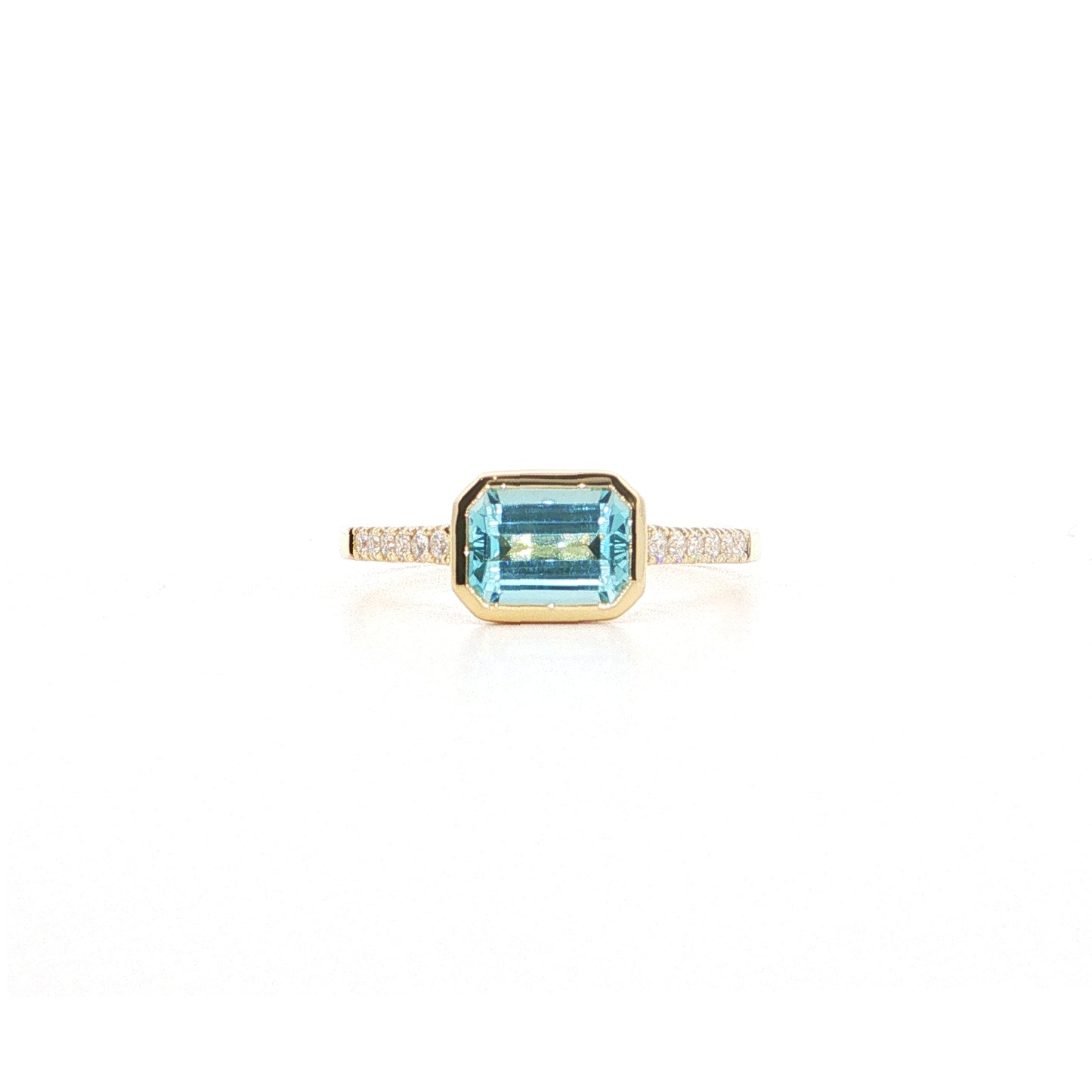 Aquamarine Emerald Cut Skinny Stack Ring 0.93/0.12ct 18K Yellow Gold Size 7