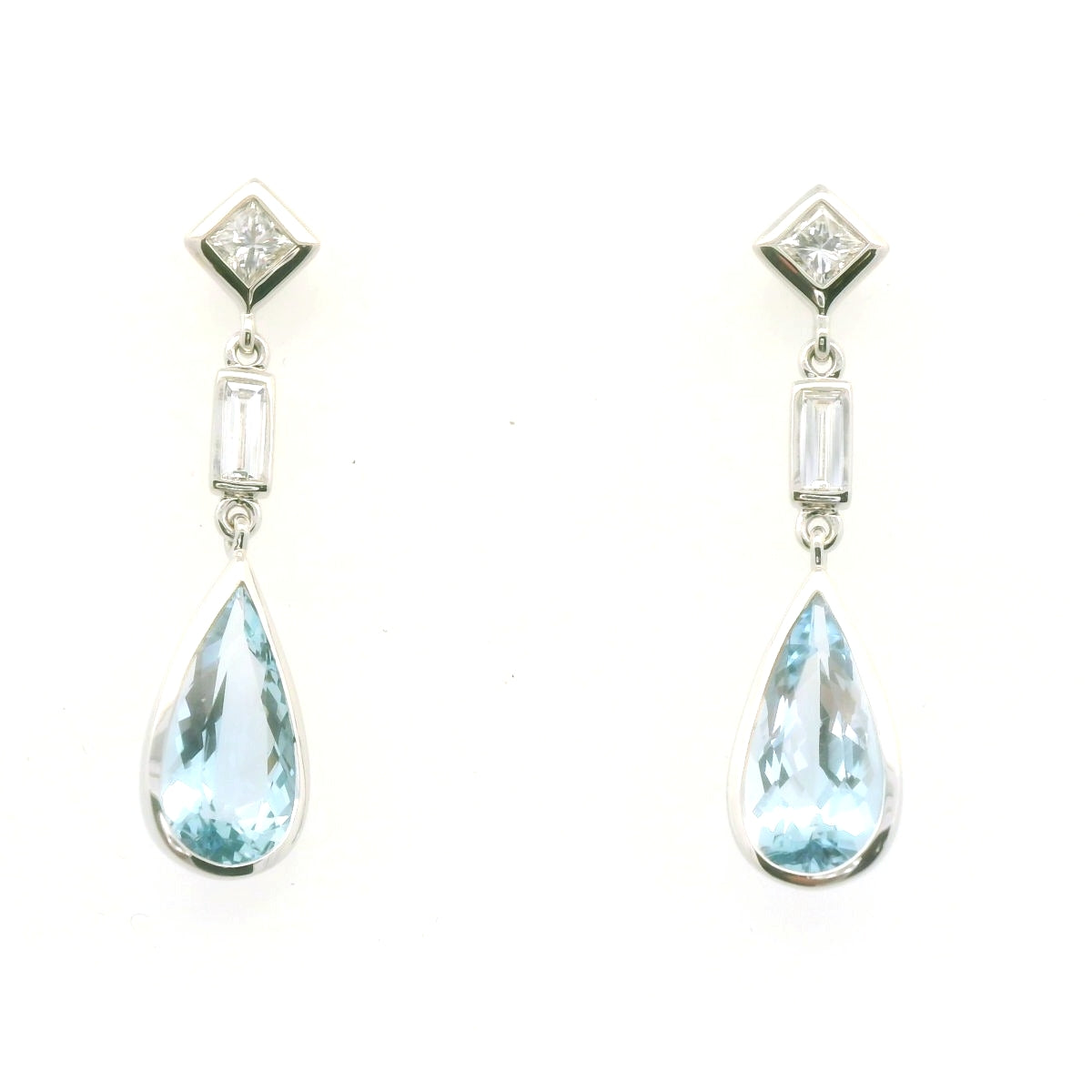 Aquamarine Pear Shape Bezel with Diamonds Earring 2.97/0.52ct 18K White Gold