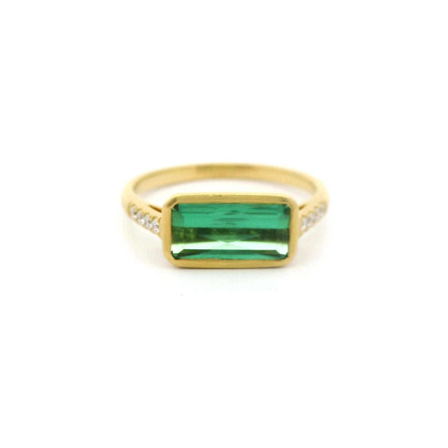 Green Tourmaline Emerald Cut Skinny Stack Ring 1.37/0.08ct 18K Yellow Gold Size 6.5 (2)