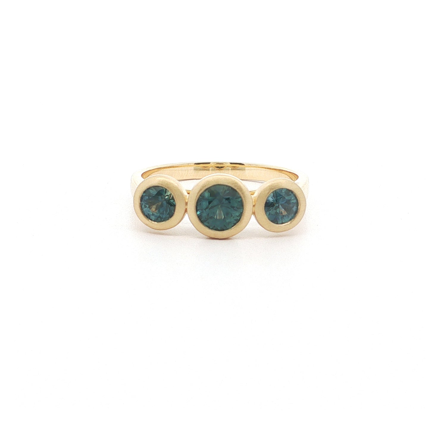 Montana Sapphire Round 3 Stone Ring 1.20ct 18K Yellow Gold Size 7