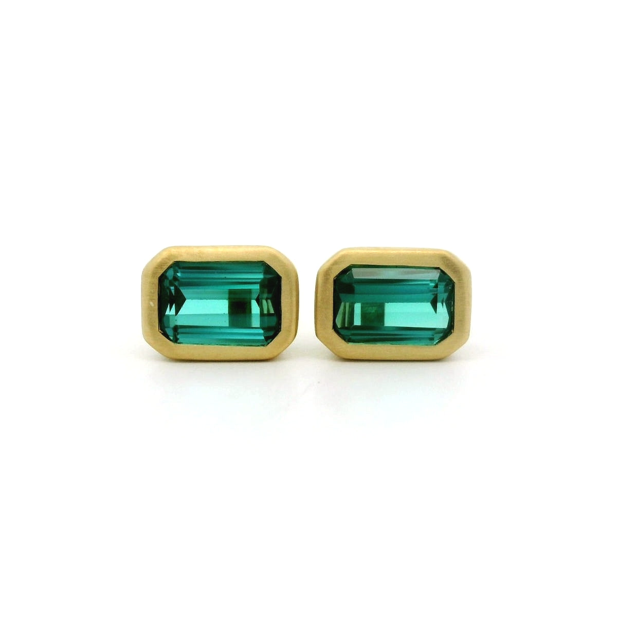 Tourmaline Emerald Cut Bezel Earring 1.30ct 18K Yellow Gold