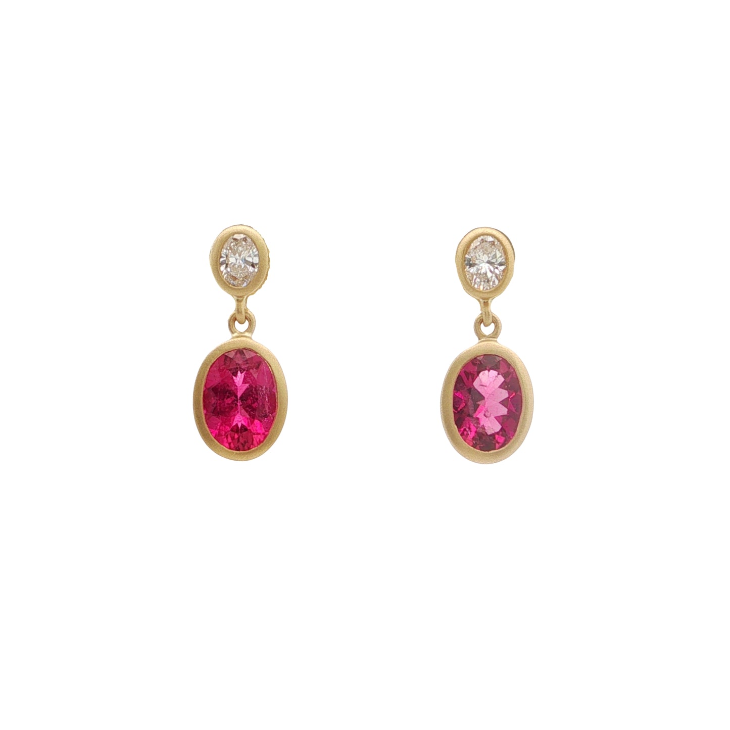 Rubellite Tourmaline/Diamond Oval Bezel Earring 1.45/0.30ct 18K Yellow Gold