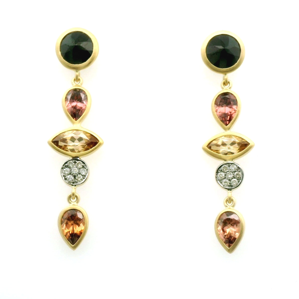 Black Spinel/Zircon Dangle Earring 1.67/0.91ct 18K Yellow Gold