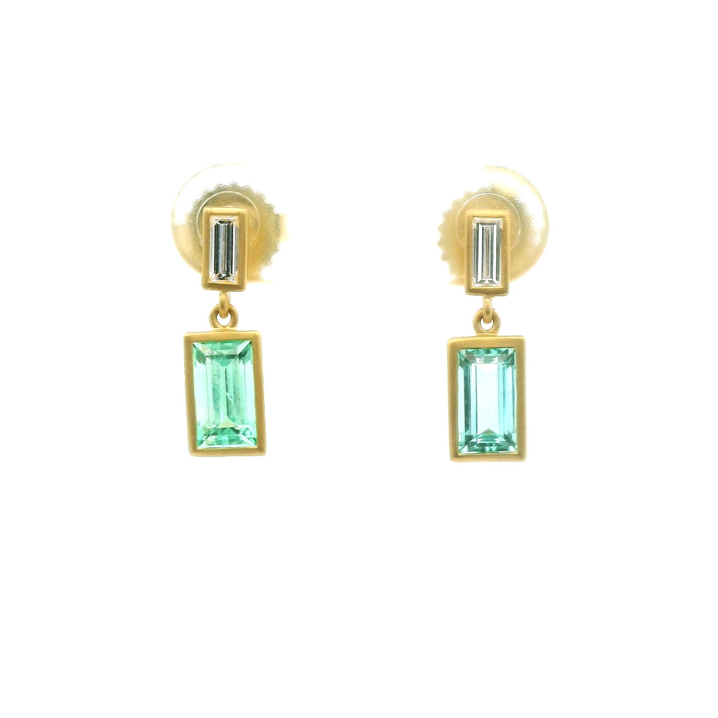 RUS Emerald/Diamond Emerald Cut Bezel with Diamonds Earring 1.37/0.23ct 18K Yellow Gold
