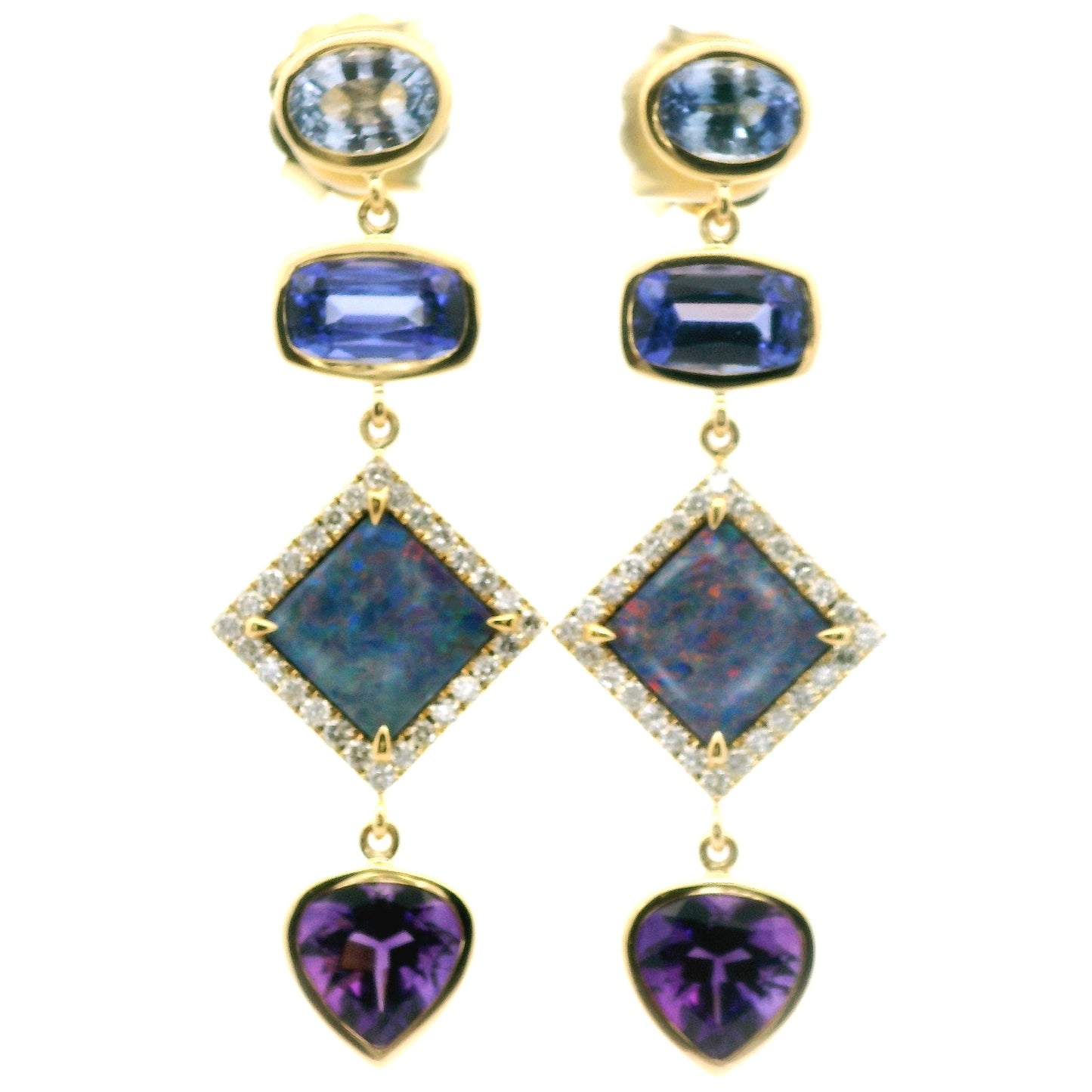 Blue Sapphire/Tanzanite/Opal/Amethyst/Diamond Earring 98/0.58/0.83/0.95/0.57ct 18K Yellow Gold