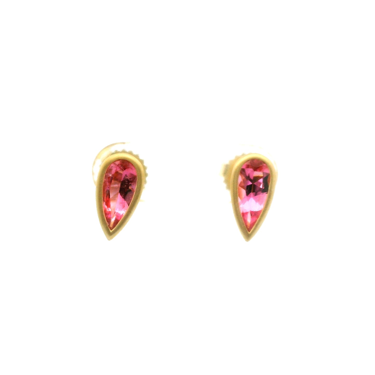 Pink Tourmaline Pear Shape Bezel Earring 1.20ct 18K Yellow Gold
