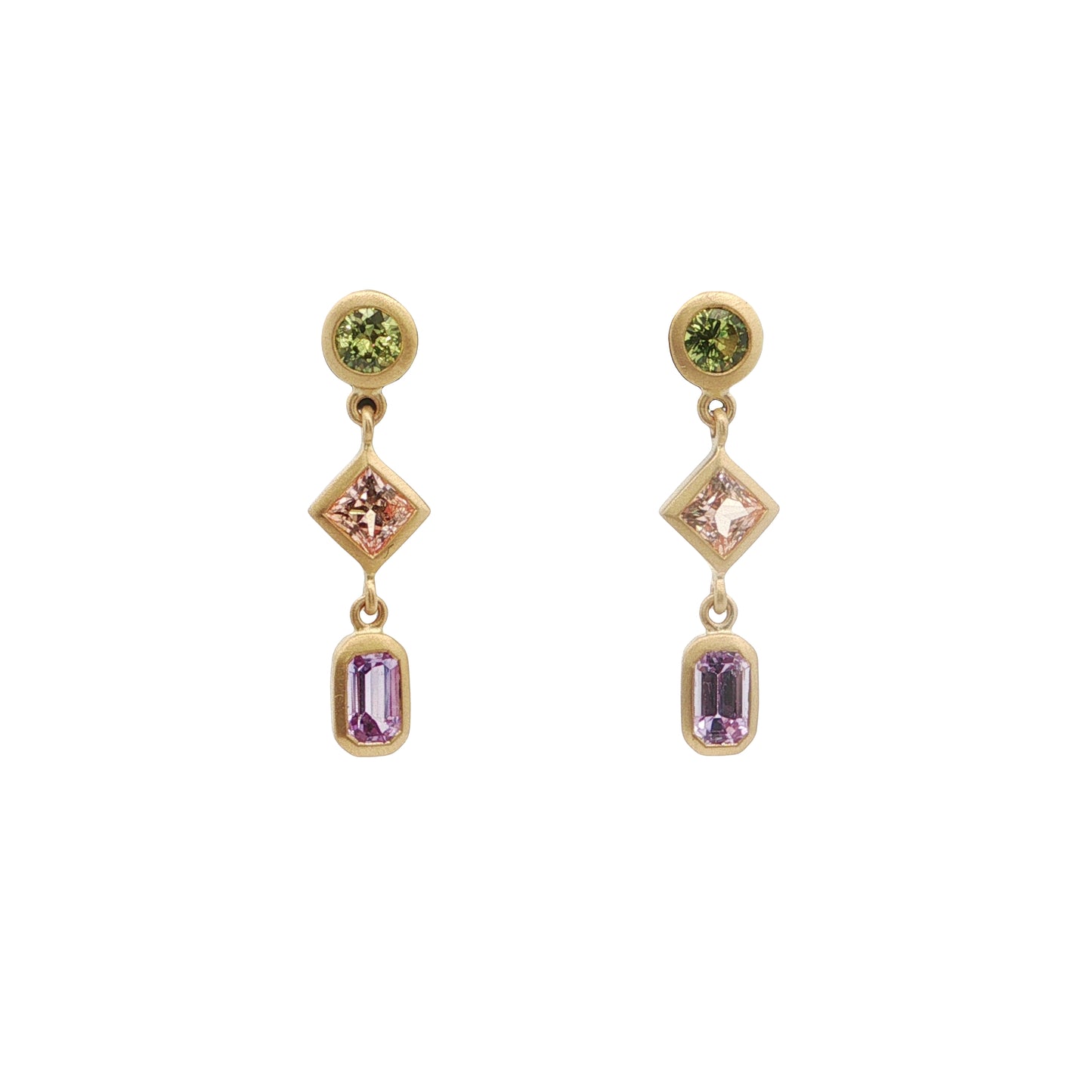 Sapphire 3 Stone Earring 1.73ct 18K Yellow Gold