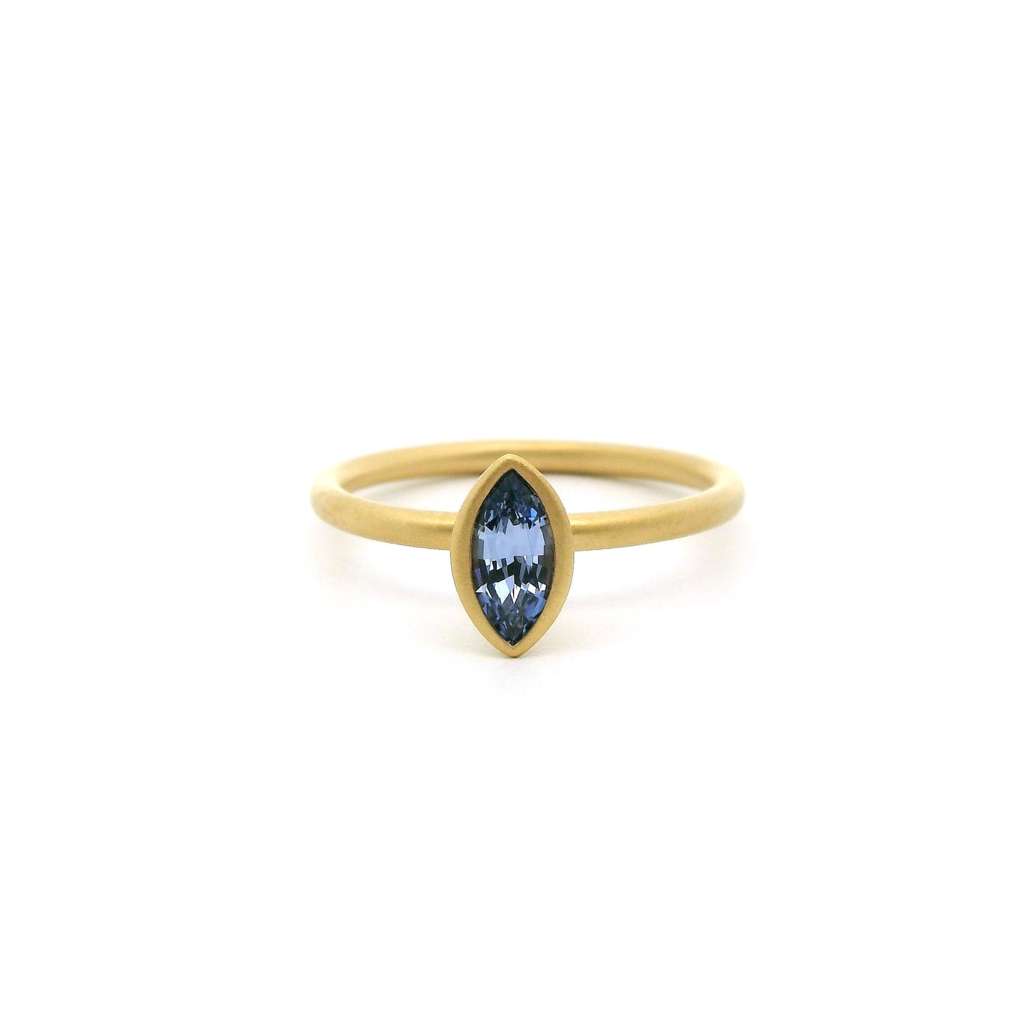 Blue Sapphire Marquise Yumdrop Ring 0.45ct 18K Yellow Gold Size 6.5