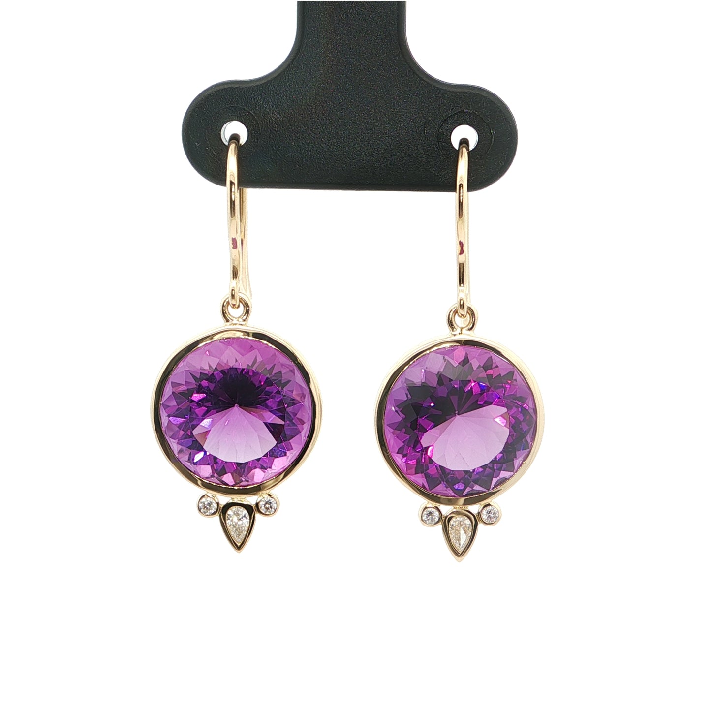 Amethyst/Diamond Round Bezel with Diamonds Earring 10.50/0.12ct 18K Yellow Gold