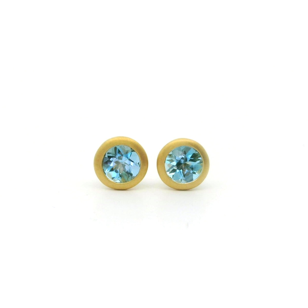 Aquamarine Round Bezel Earring 0.56ct 18K Yellow Gold