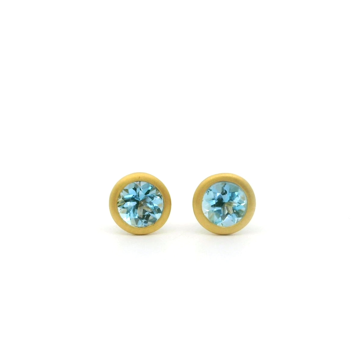 Aquamarine Round Bezel Earring 0.64ct 18K Yellow Gold