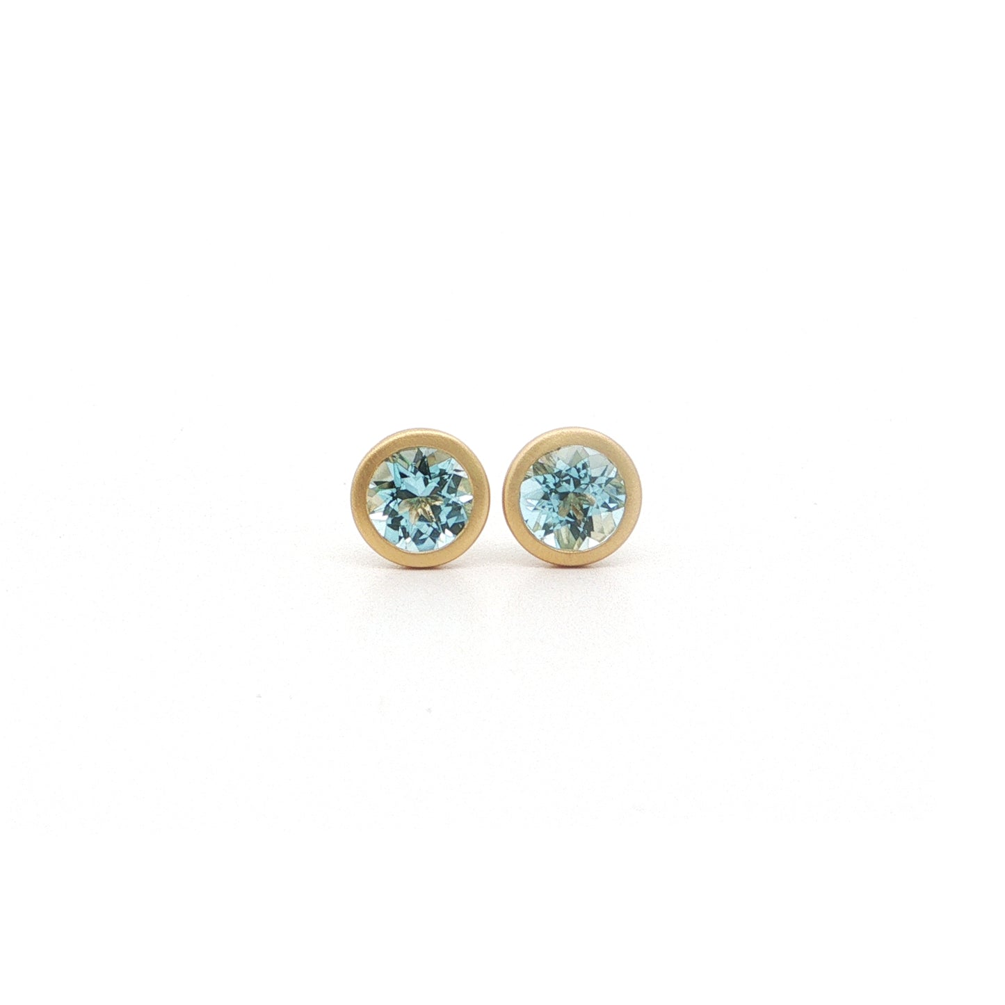 Aquamarine Round Bezel Earring 0.84ct 18K Yellow Gold