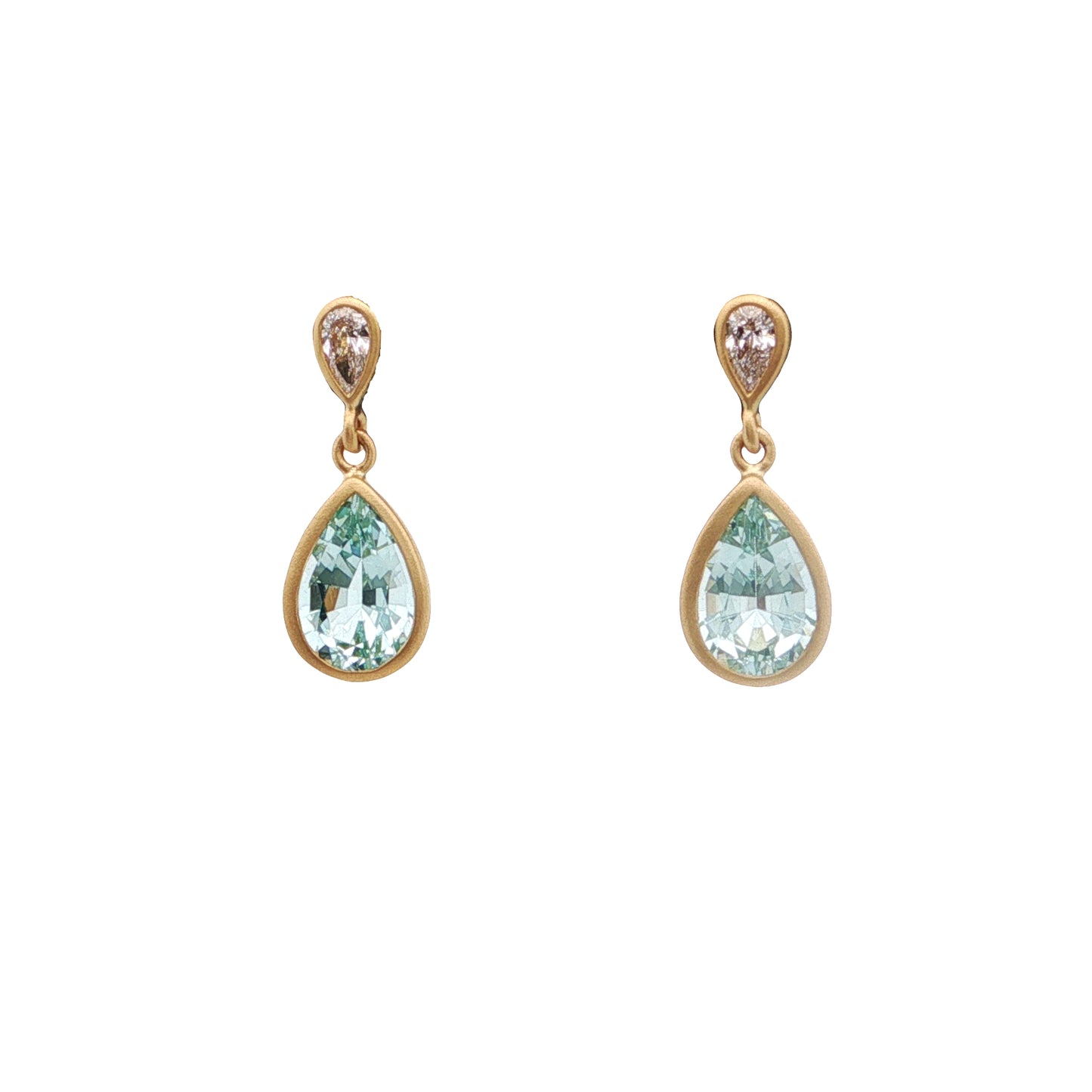 Aquamarine/Diamond Pear Shape Bezel Earring 1.42/0.15ct 18K Yellow Gold