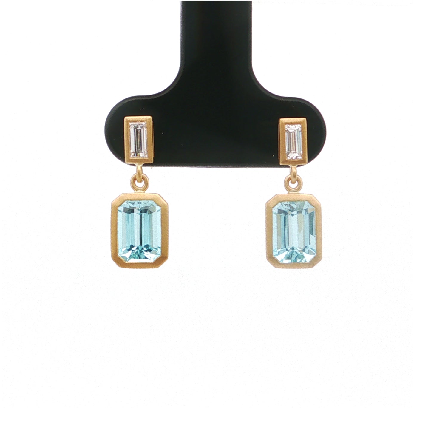 Aquamarine/Diamond Emerald Cut Bezel Earring 1.80/0.26ct 18K Yellow Gold