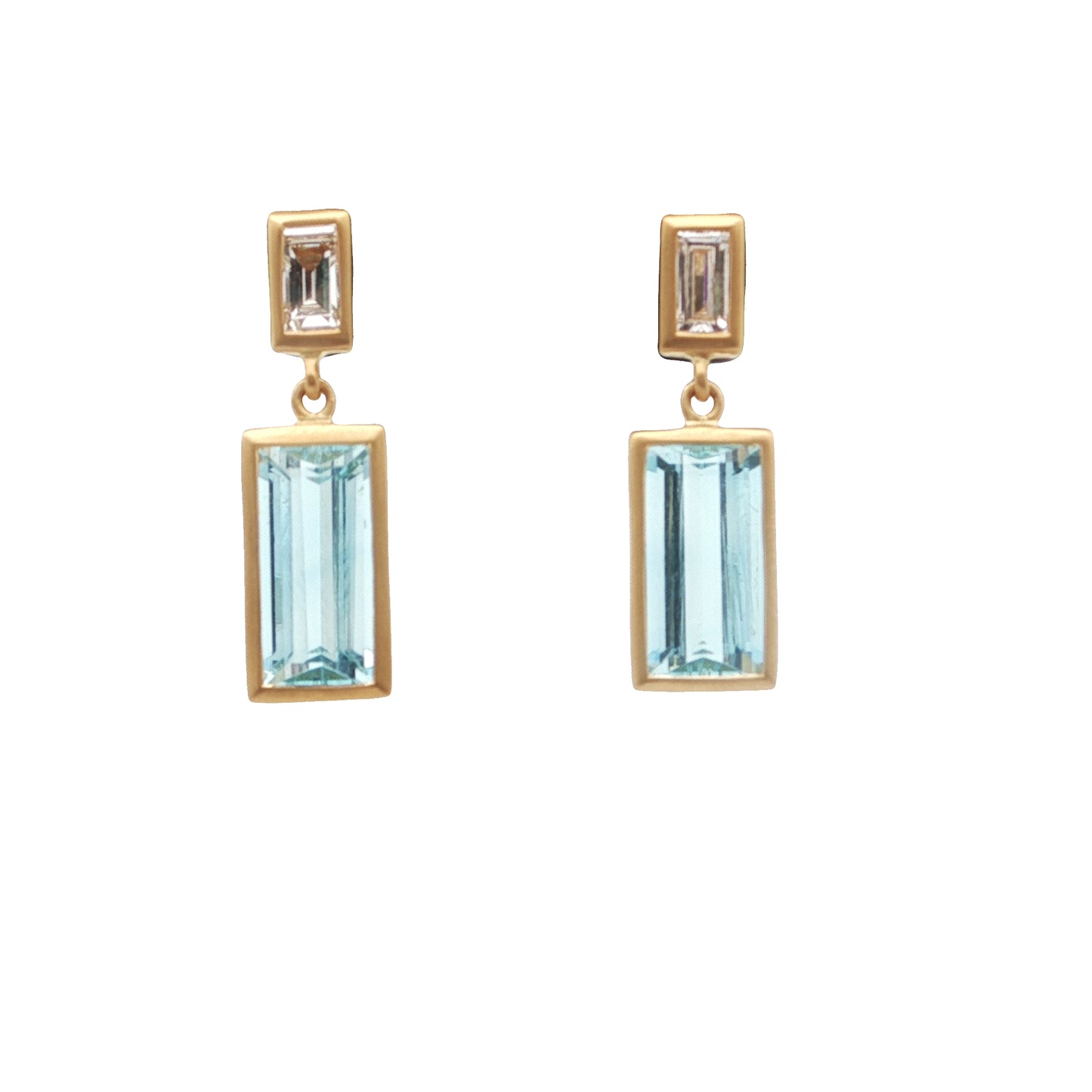Aquamarine/Diamond Baguette Bezel Earring 0.05/0.32ct 18K Yellow Gold