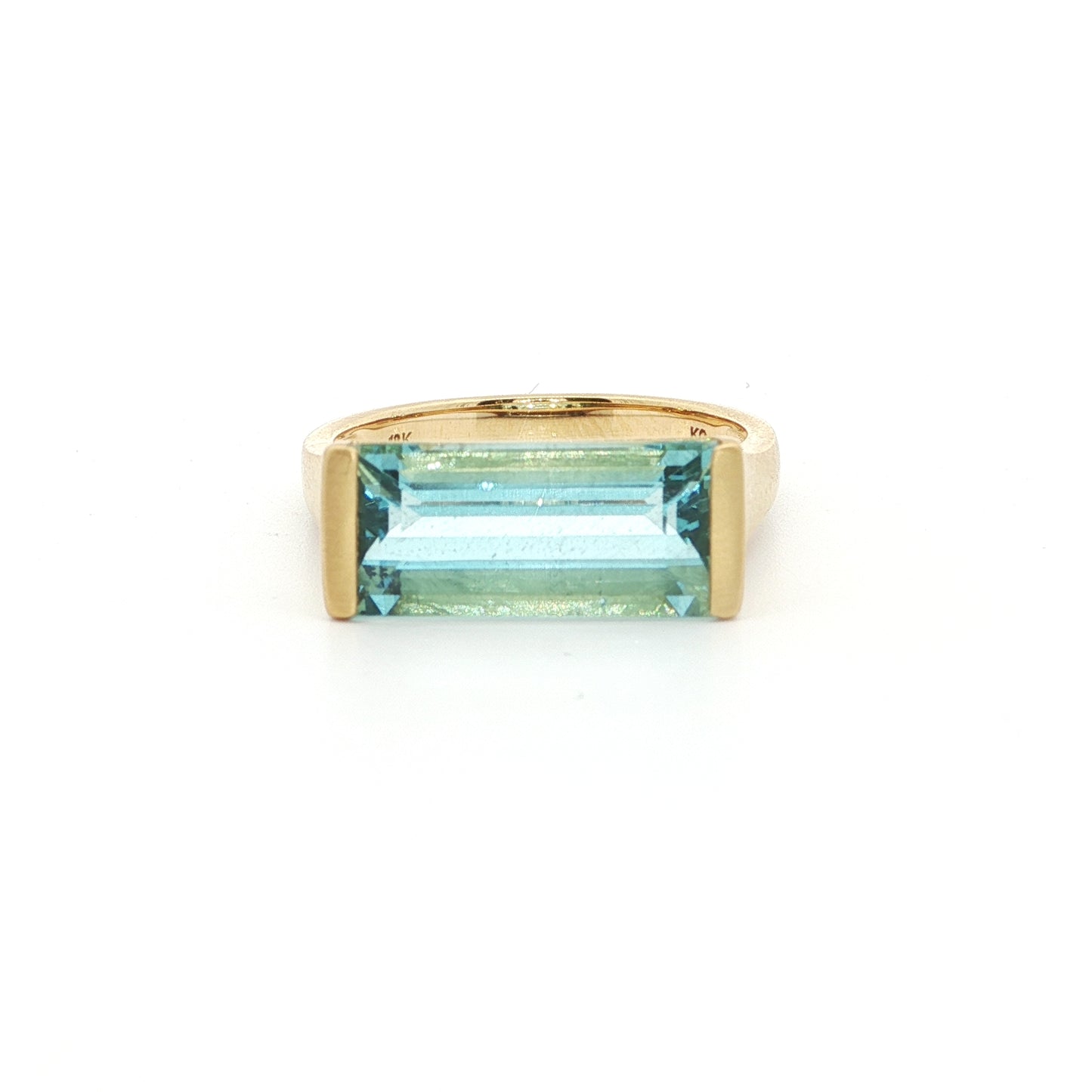 Aquamarine Baguette 1/2BZL Ring 3.93ct 18K Yellow Gold Size 7