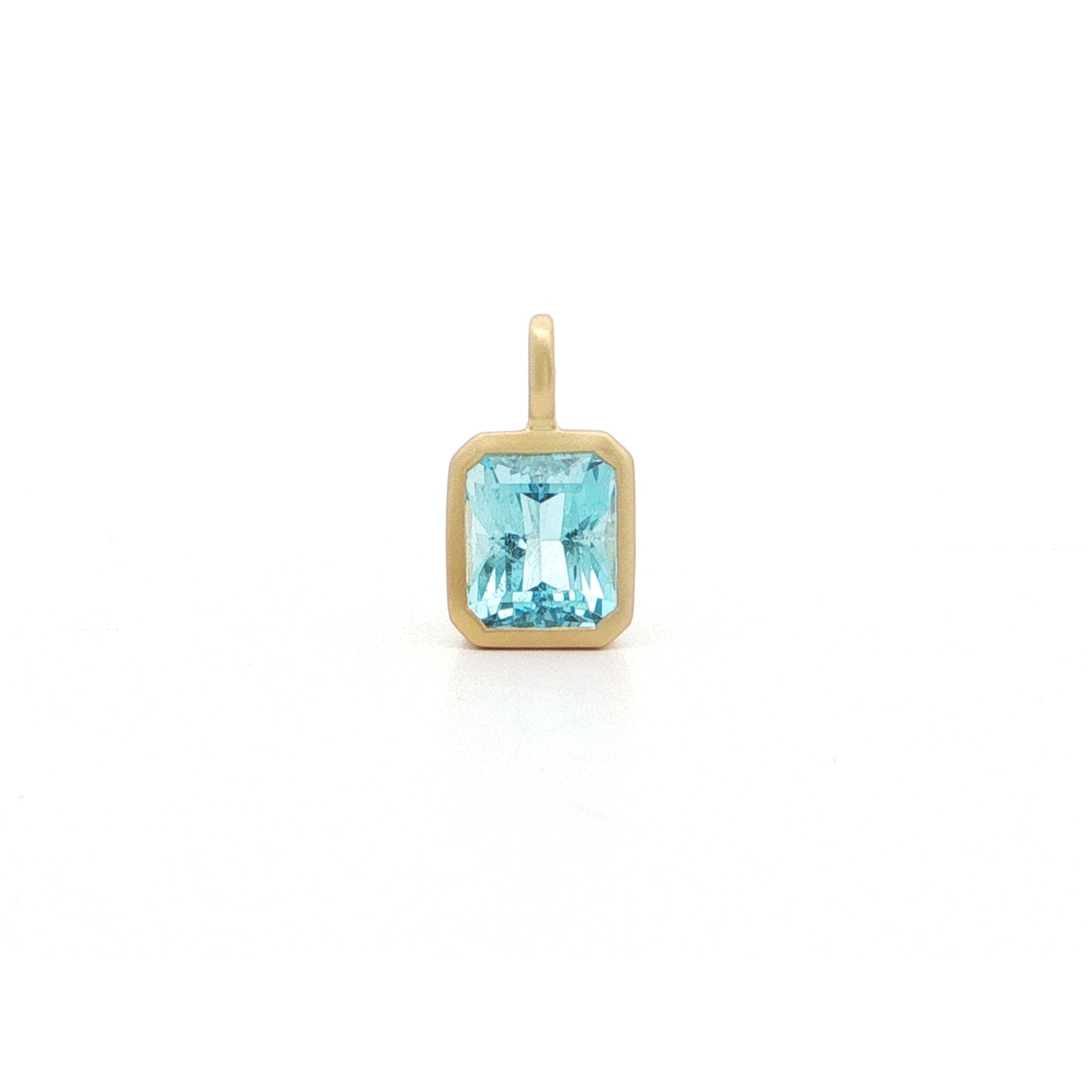 Aquamarine Emerald Cut Bezel Pendant 1.55ct 18K Yellow Gold