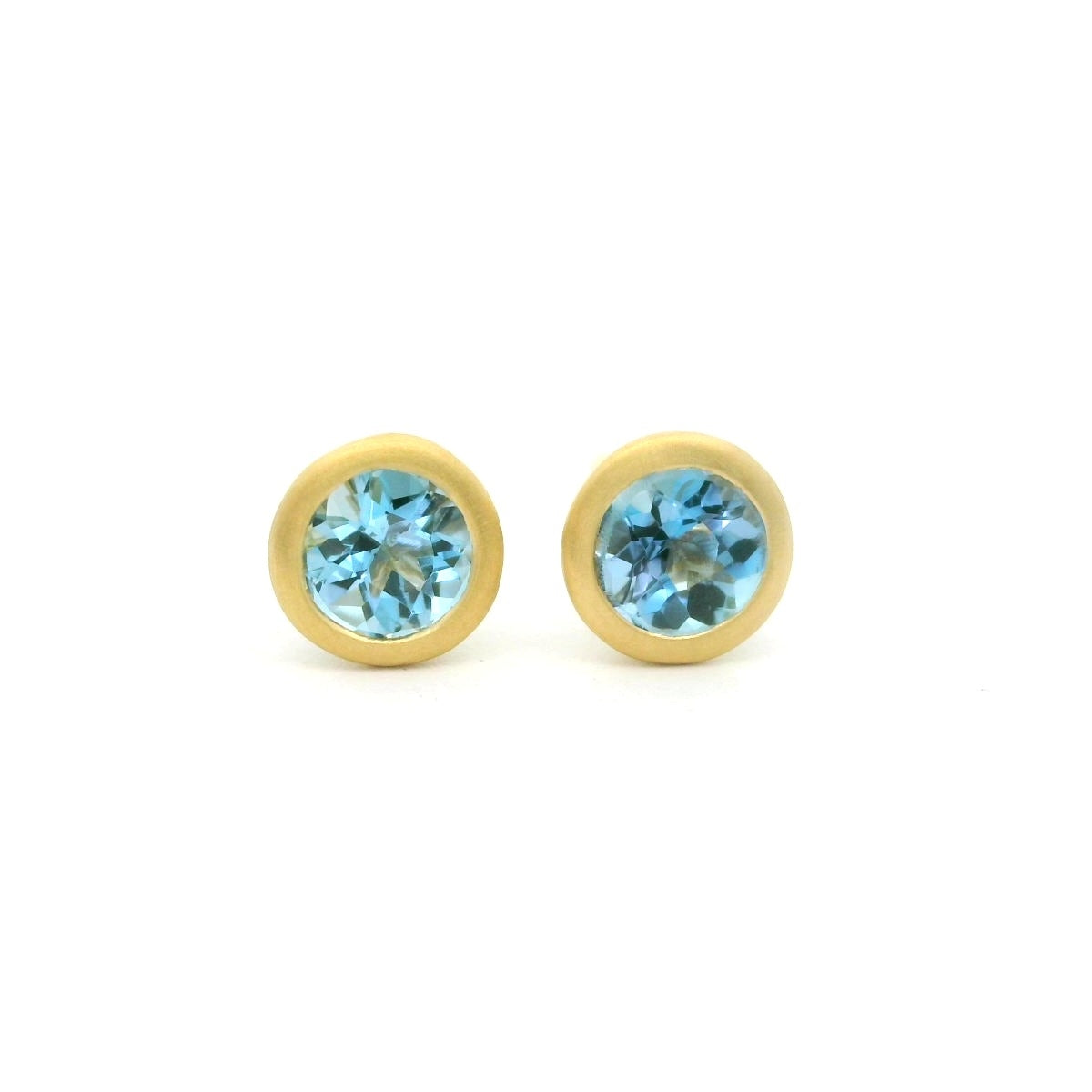 Aquamarine Round Bezel Earring 0.53ct 18K Yellow Gold