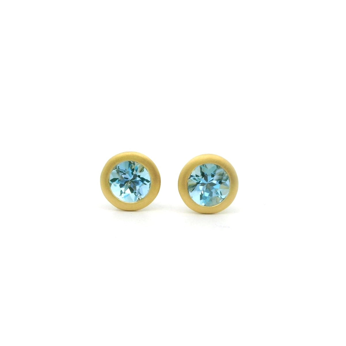 Aquamarine Round Bezel Earring 0.60ct 18K Yellow Gold