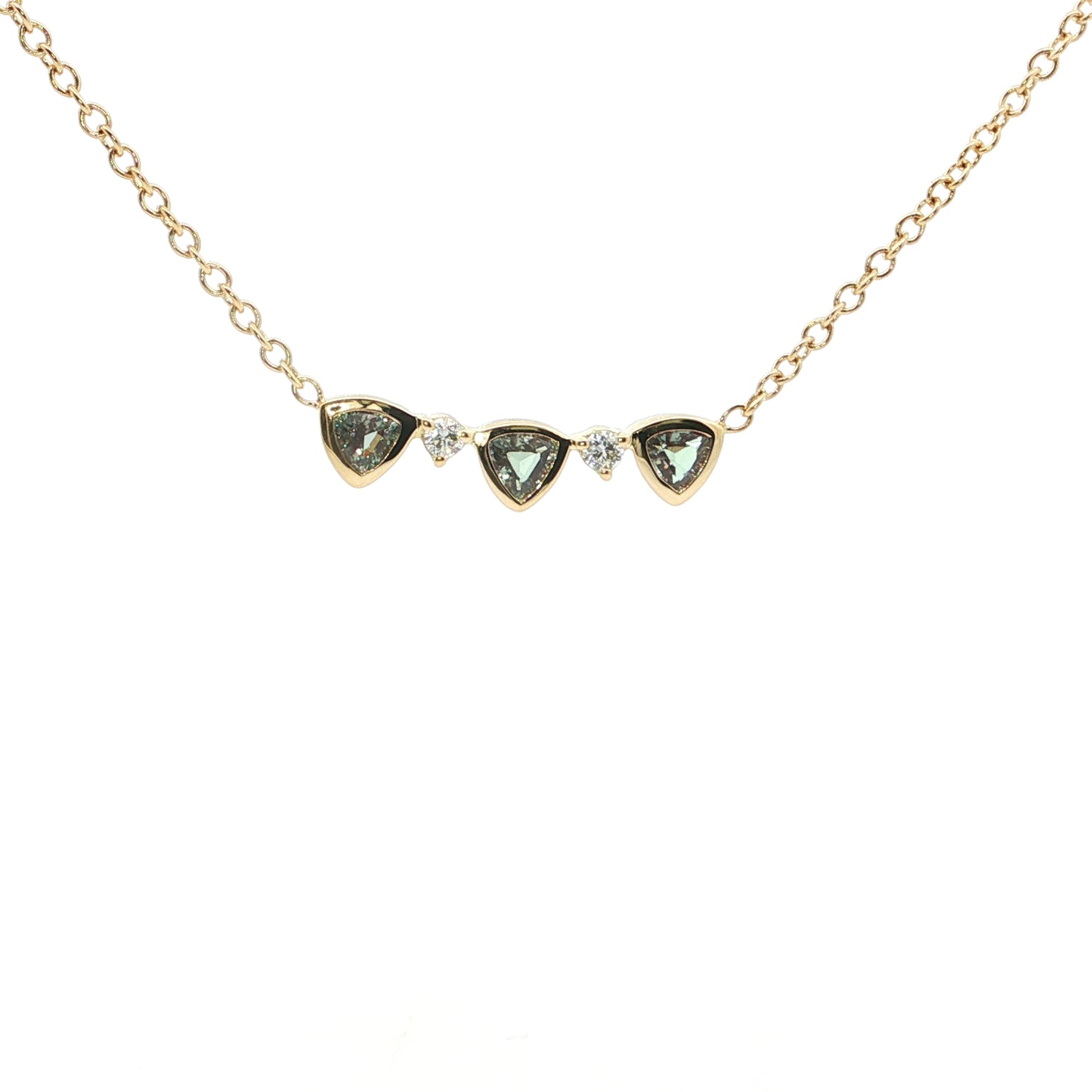 Alexandrite/Diamond Trillion 5 Stone Necklace 0.35/0.06ct 18K Yellow Gold