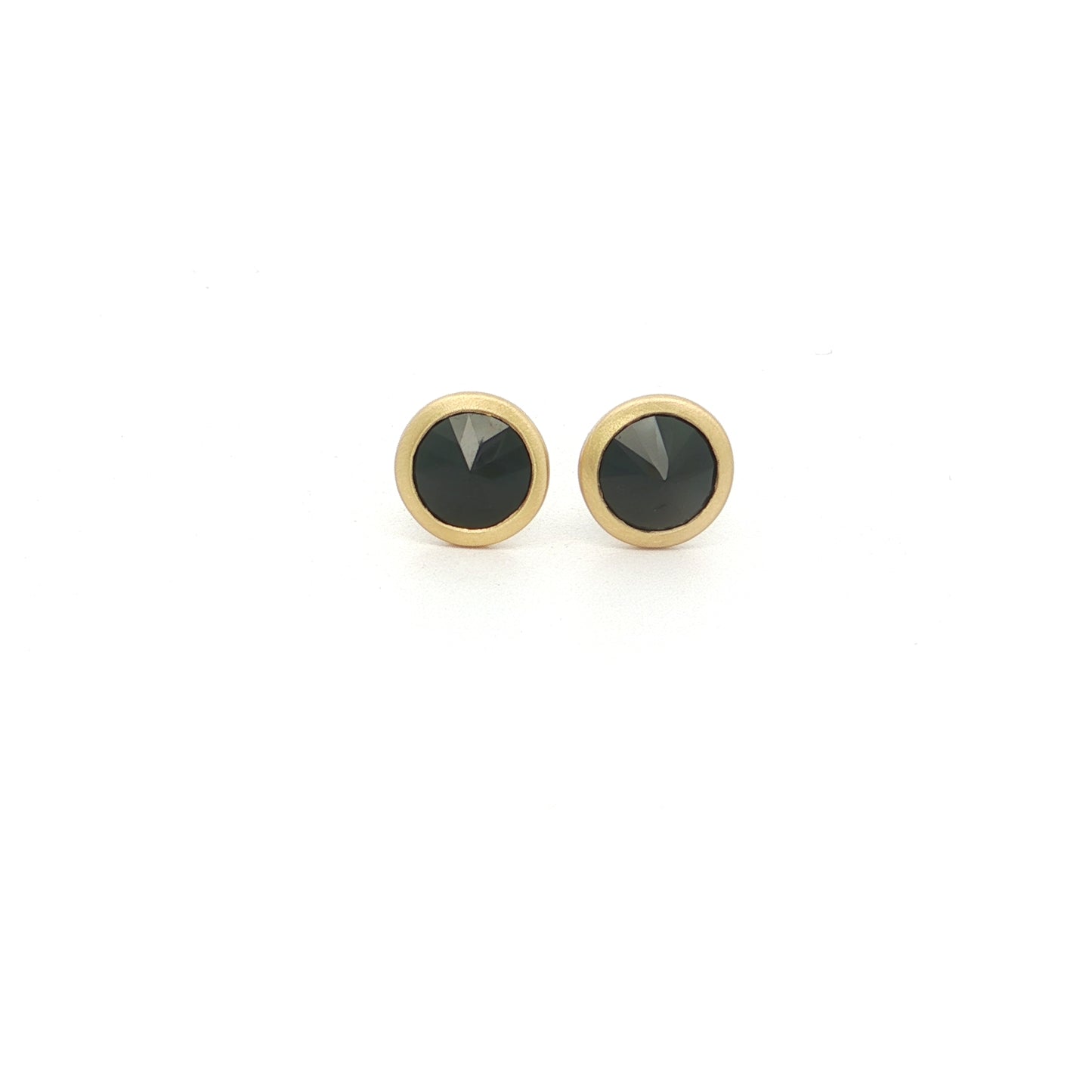 Black Spinel Round Bezel Earring 0.96ct 18K Yellow Gold