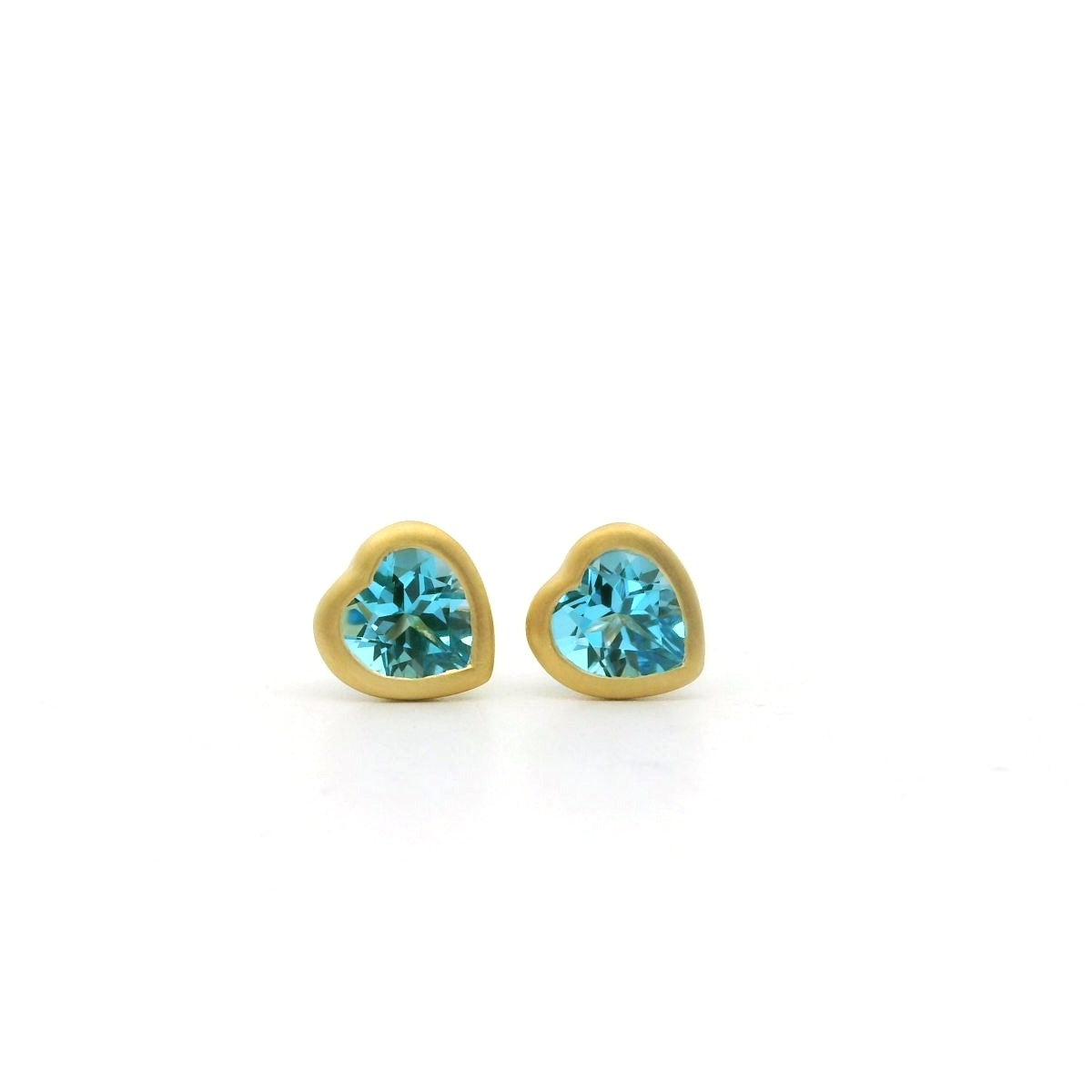 Blue Topaz Heart Bezel Earring 1.02ct 18K Yellow Gold