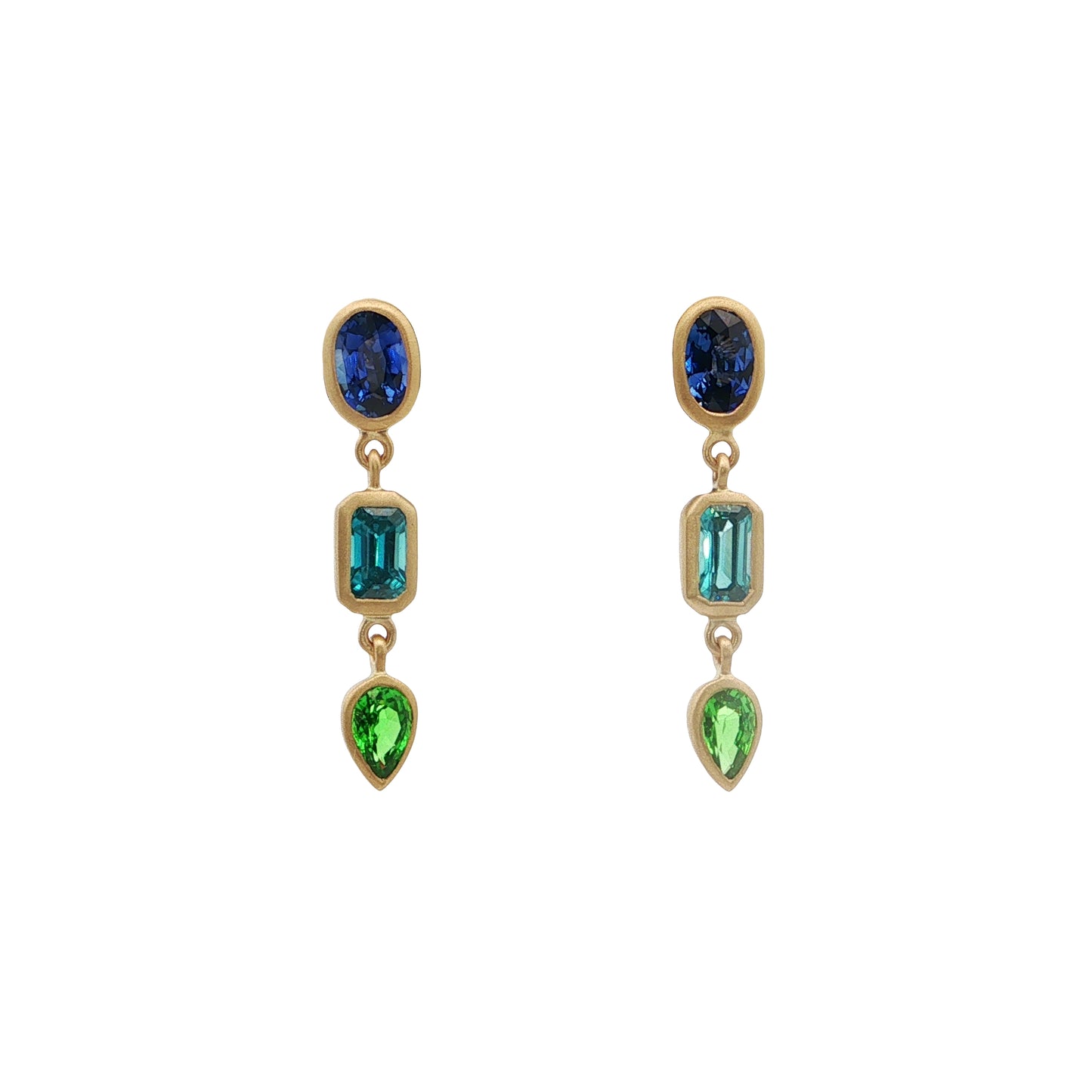 Blue Sapphire/Blue Zircon/Tsavorite Garnet 3 Stone Earring 0.78/0.82/0.43ct 18K Yellow Gold