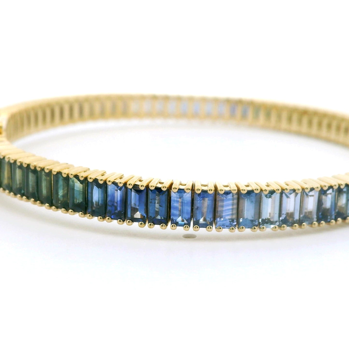 Blue Sapphire/Green Sapphire Baguette Tennis Bracelet 11.32ct 18K Yellow Gold
