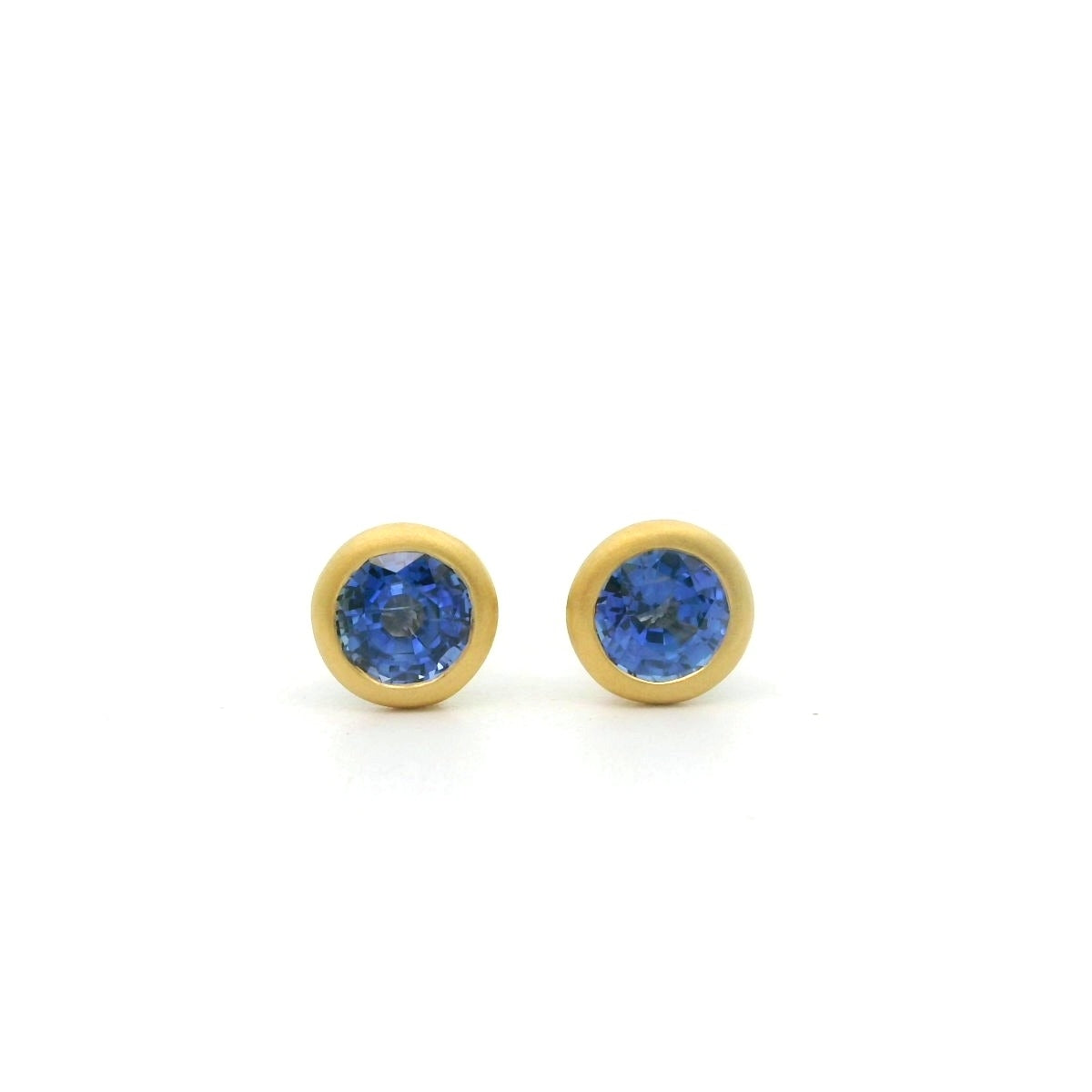Blue Sapphire Round Bezel Earring 0.53ct 18K Yellow Gold