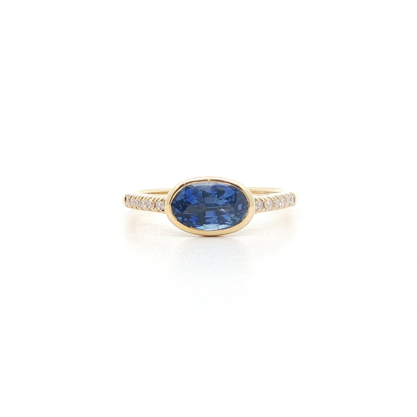Blue Sapphire Oval Skinny Stack Ring 1.55/0.12ct 18K Yellow Gold Size 7