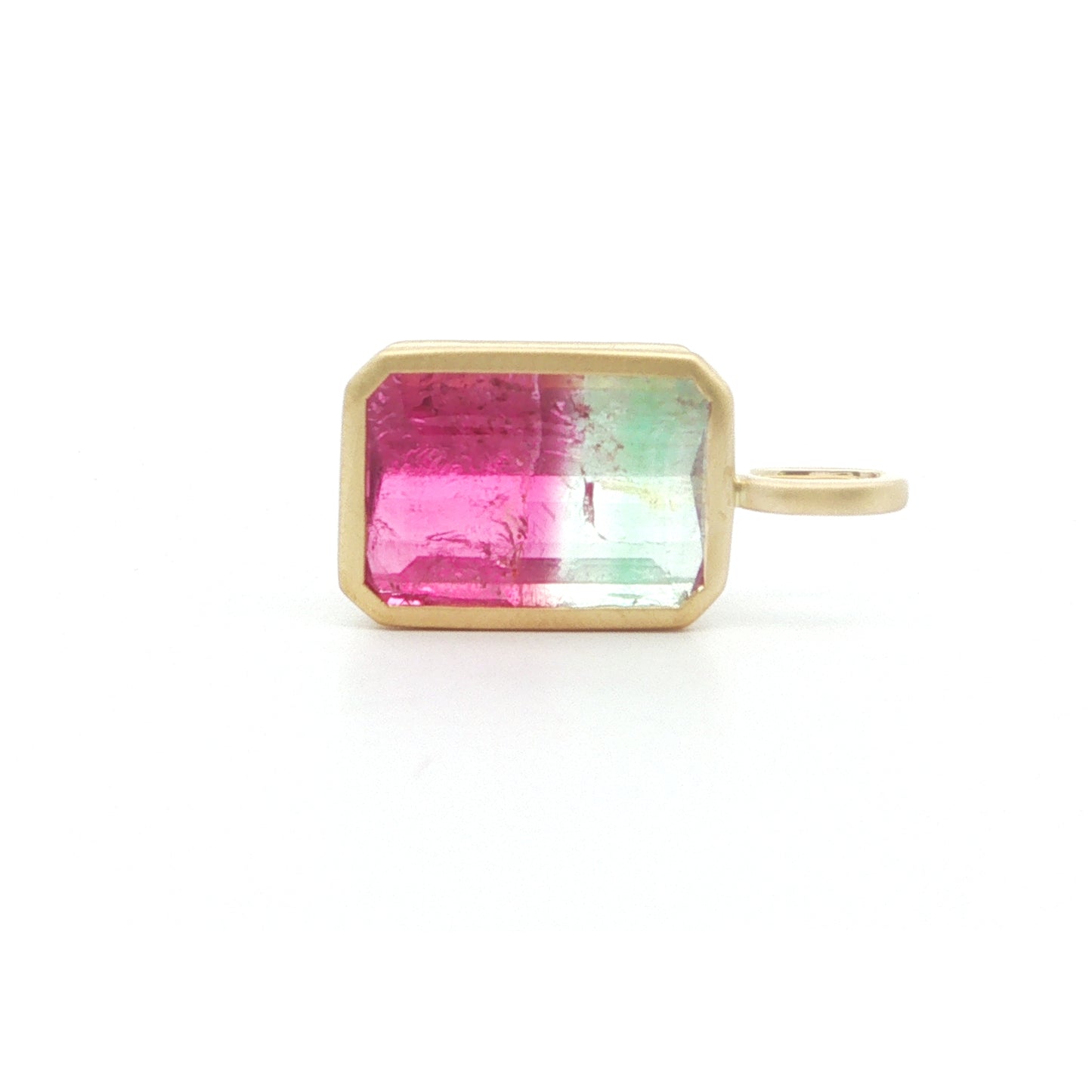 Bicolor Tourmaline Emerald Cut Bezel Pendant 6.17ct 18K Yellow Gold