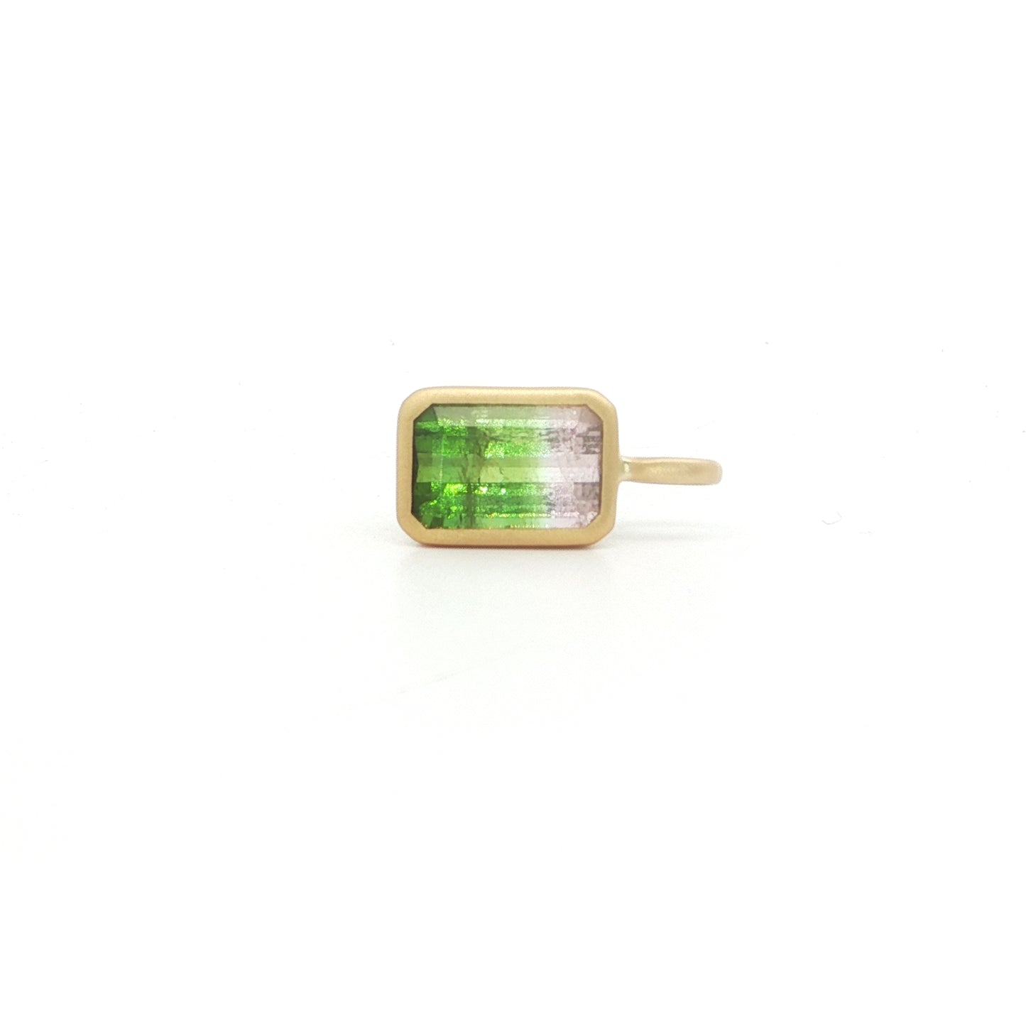 Bicolor Tourmaline Emerald Cut Bezel Pendant 1.47ct 18K Yellow Gold