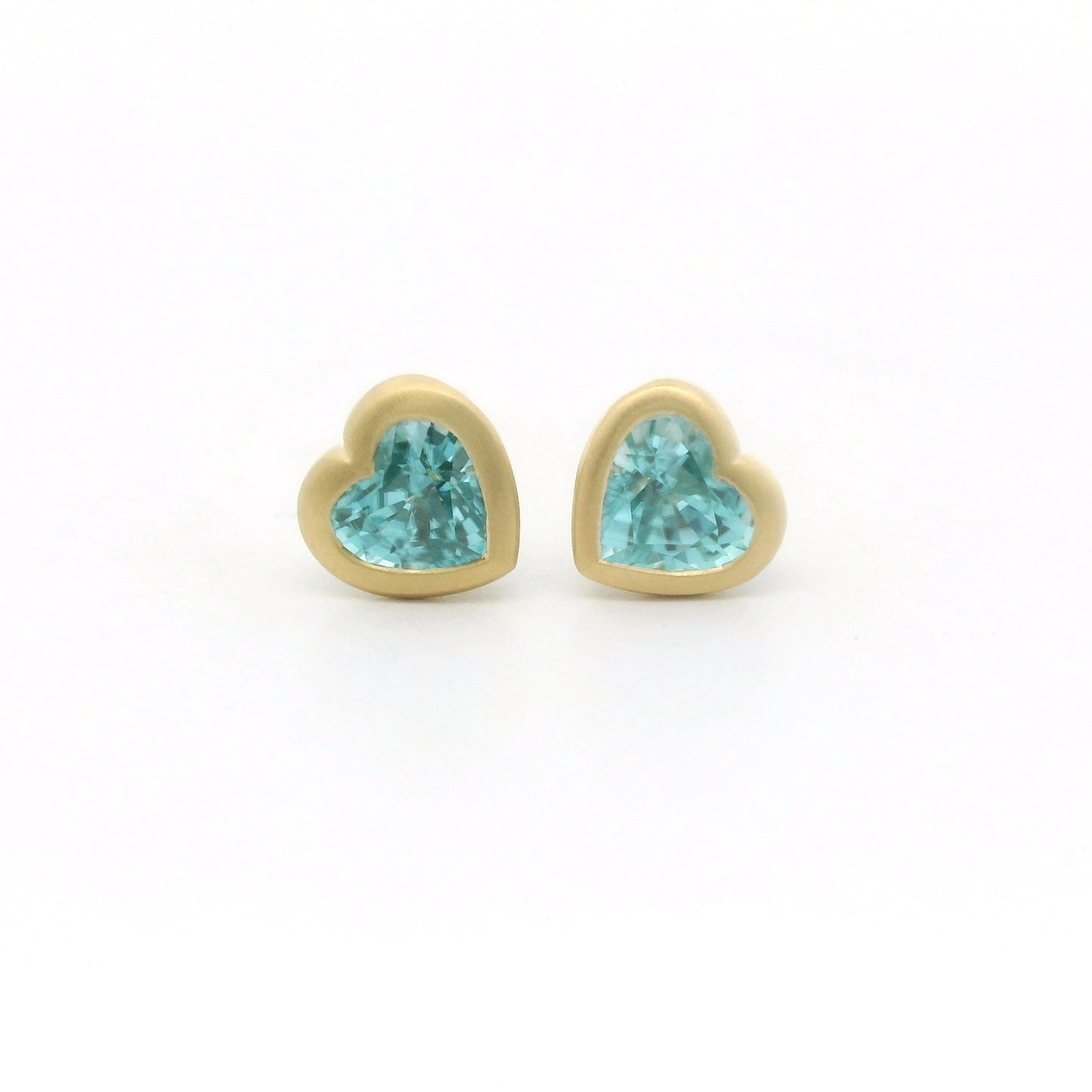 Blue Zircon Heart Bezel Earring 1.13ct 18K Yellow Gold
