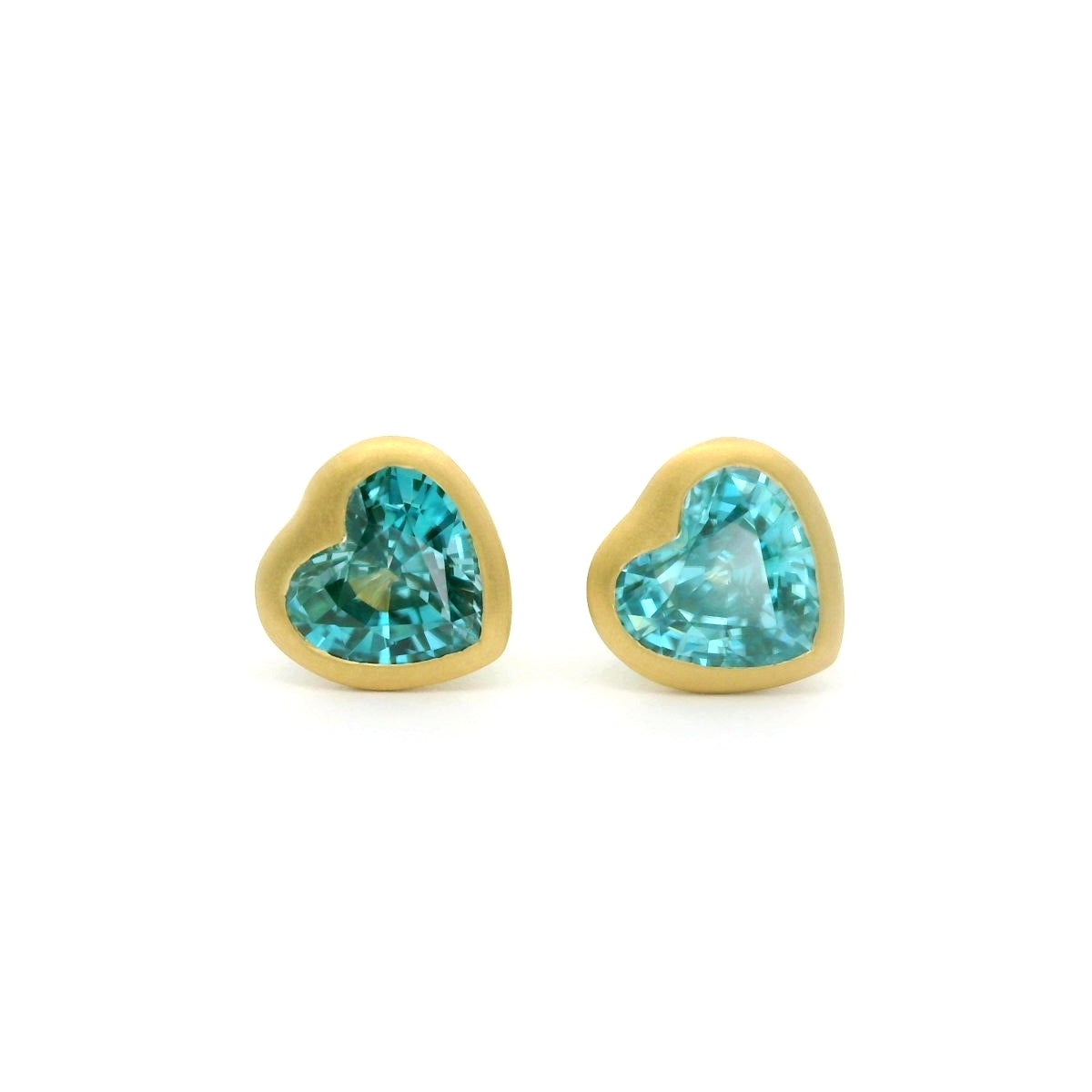 Blue Zircon Heart Bezel Earring 1.71ct 18K Yellow Gold