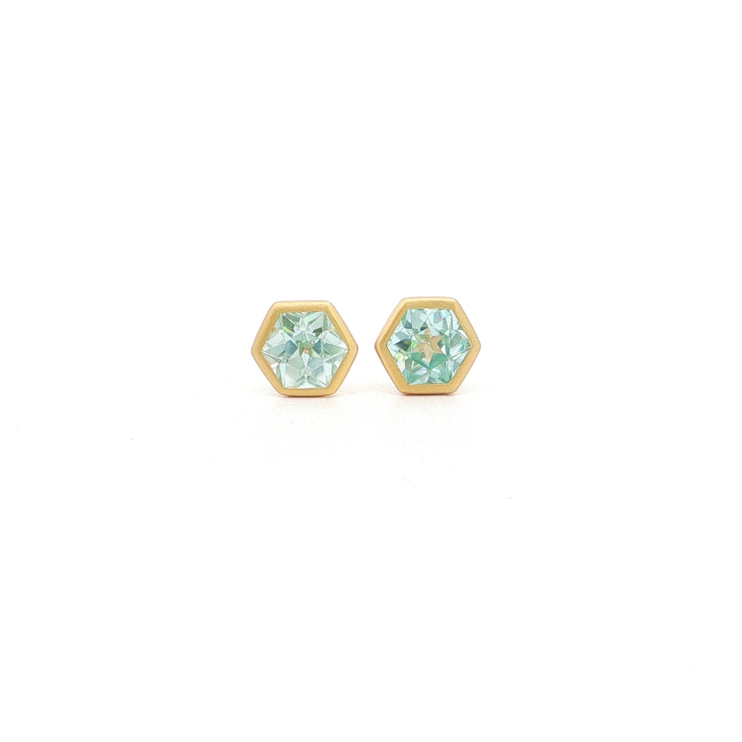 Blue Zircon Hexagon Bezel Earring 1.65ct 18K Yellow Gold
