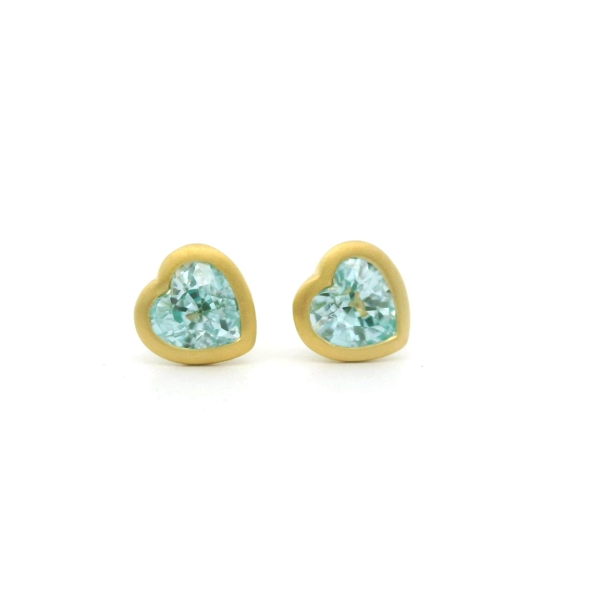Blue Zircon Heart Bezel Earring 1.34ct 18K Yellow Gold