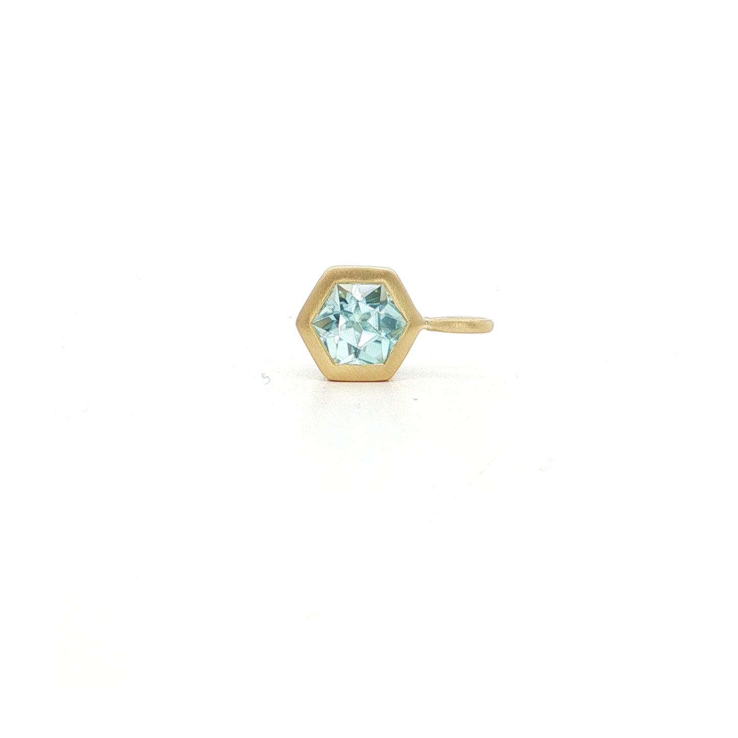 Blue Zircon Hexagon Bezel Pendant 1.26ct 18K Yellow Gold