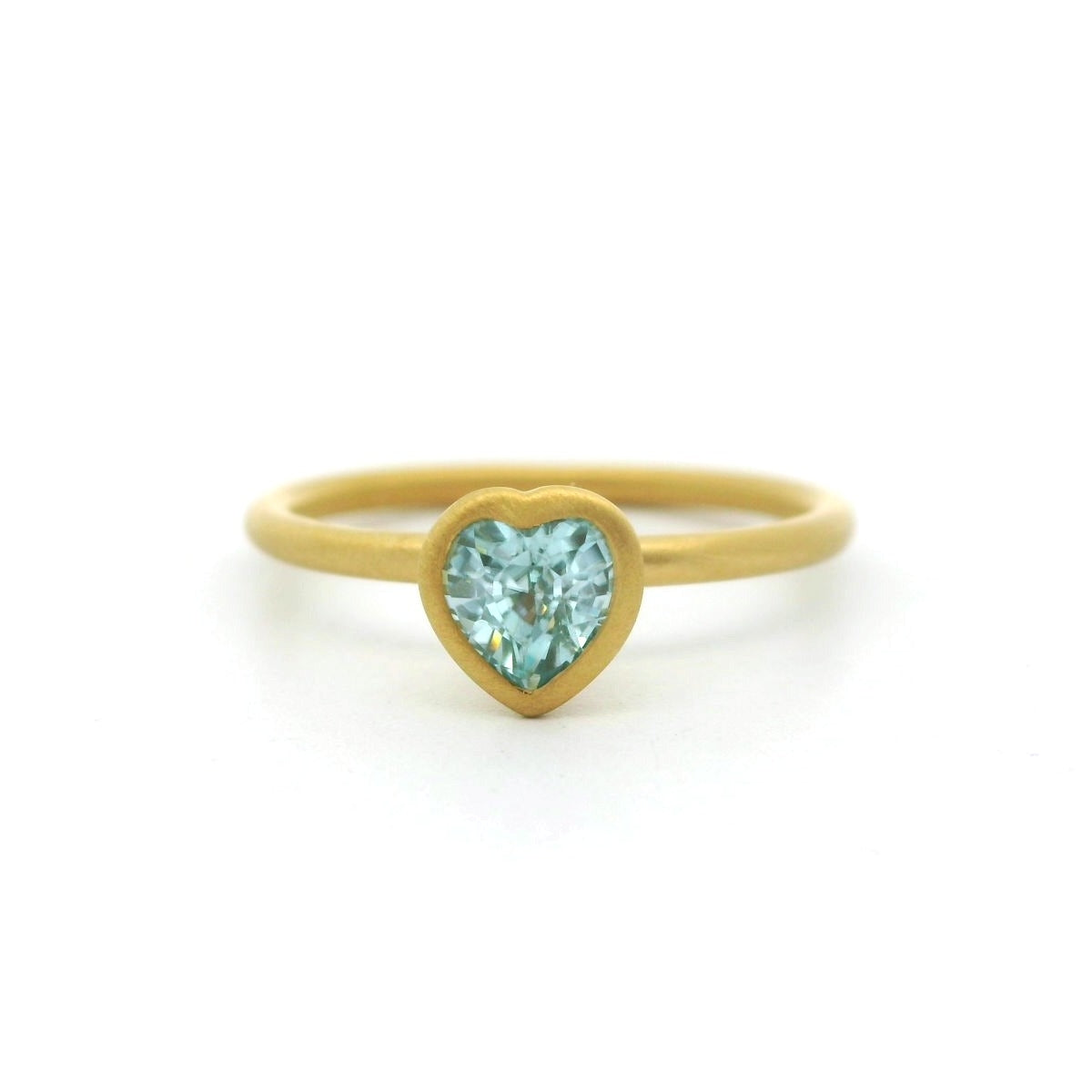 Blue Zircon Heart Yumdrop Ring 0.66ct 18K Yellow Gold Size 6.5