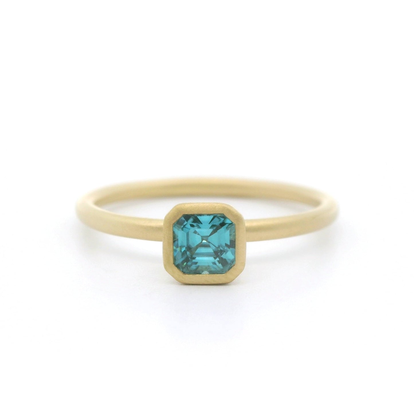 Blue Zircon Asscher Yumdrop Ring 0.65ct 18K Yellow Gold Size 7