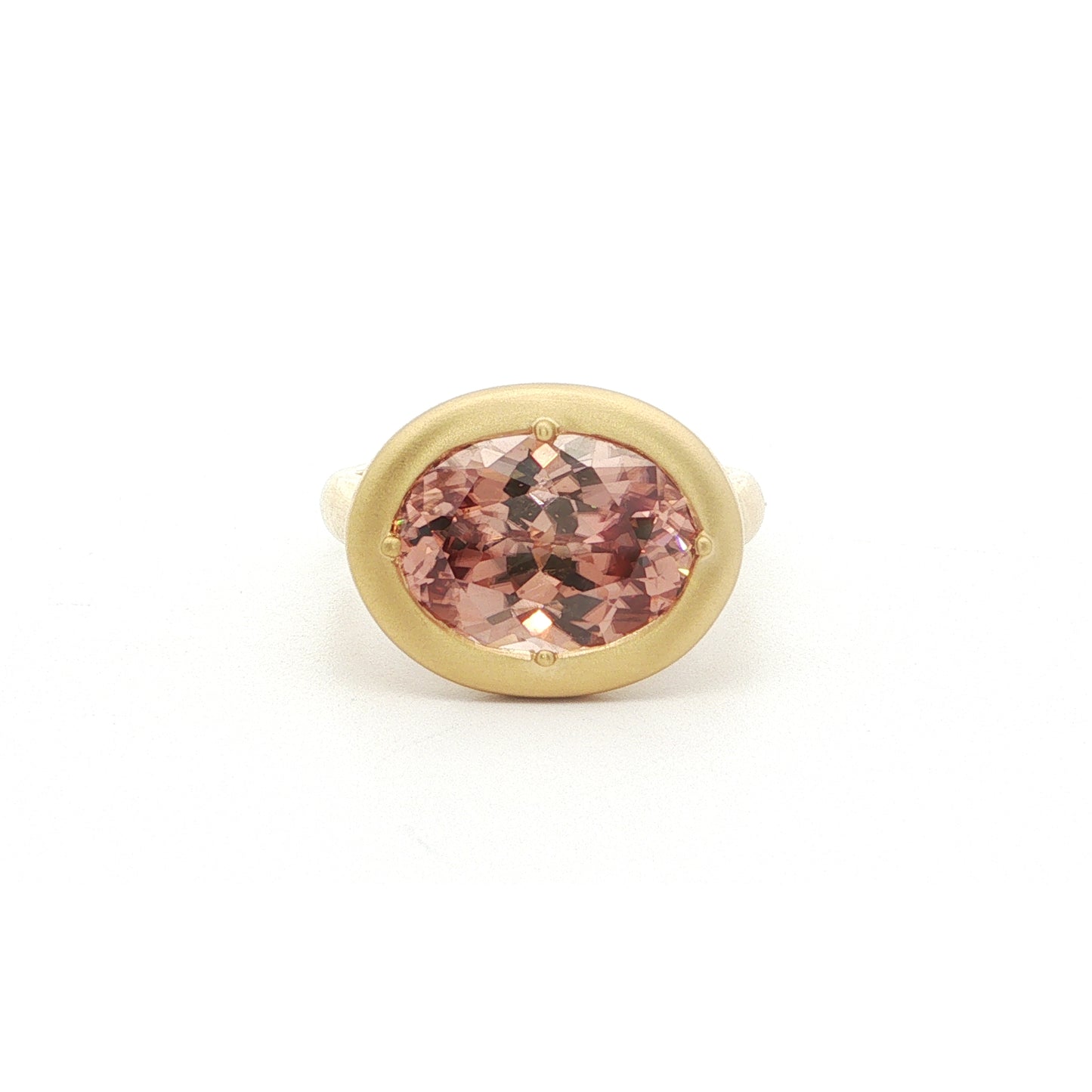 Champagne Zircon Oval Big Bezel Ring 7.00ct 18K Yellow Gold Size 7