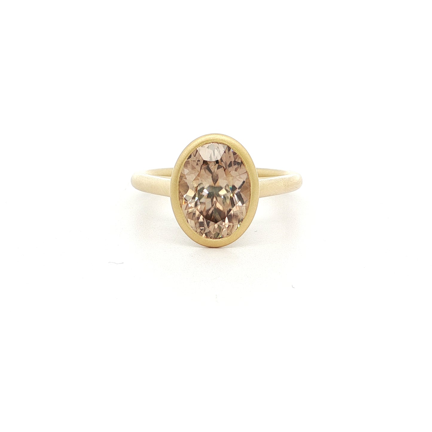 Champagne Zircon Oval Bezel Ring 4.76ct 18K Yellow Gold Size 7