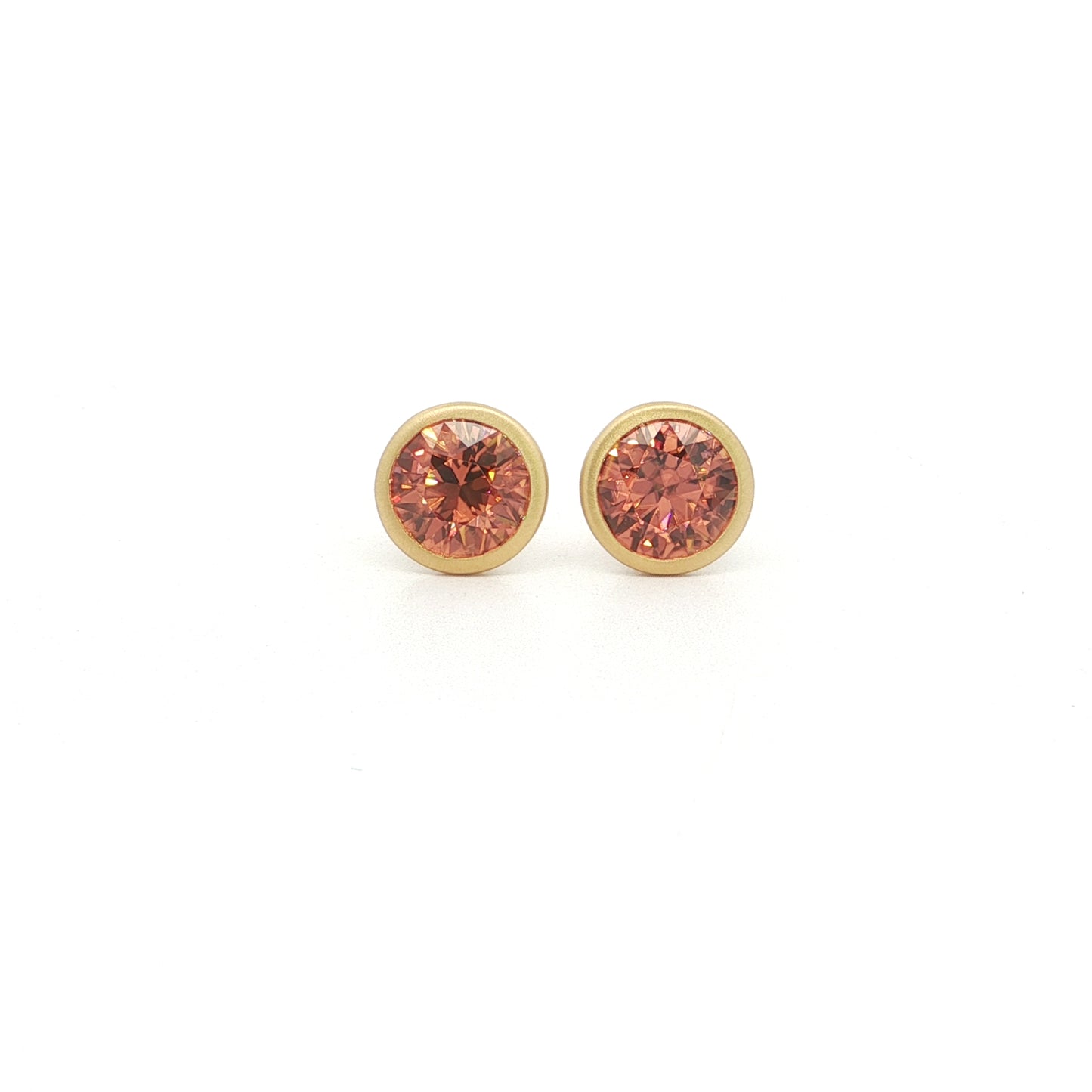 Champagne Zircon Round Bezel Earring 2.63ct 18K Yellow Gold