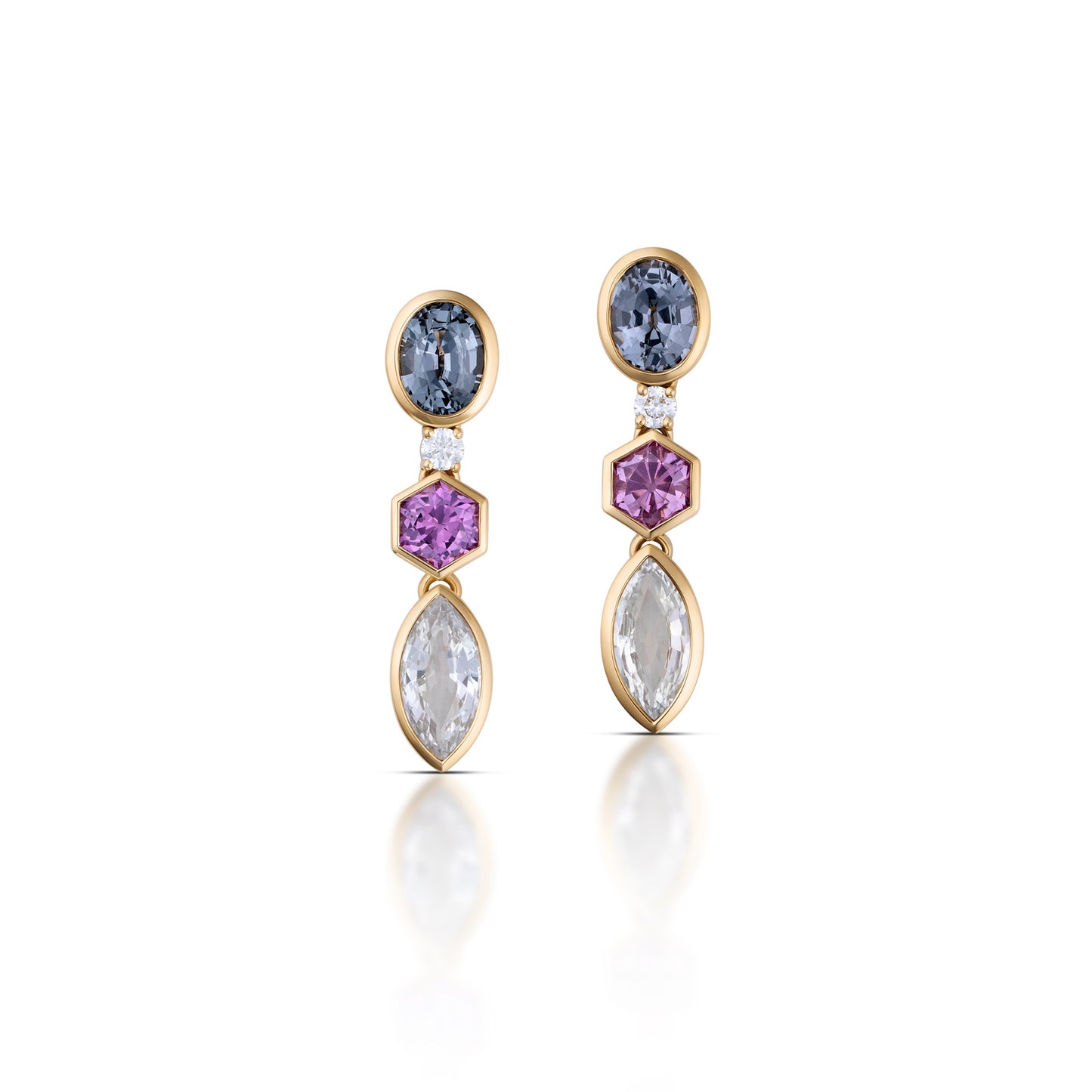 Spinel/White Sapphire Earring 1.09/1.15/0.06ct 18K Yellow Gold