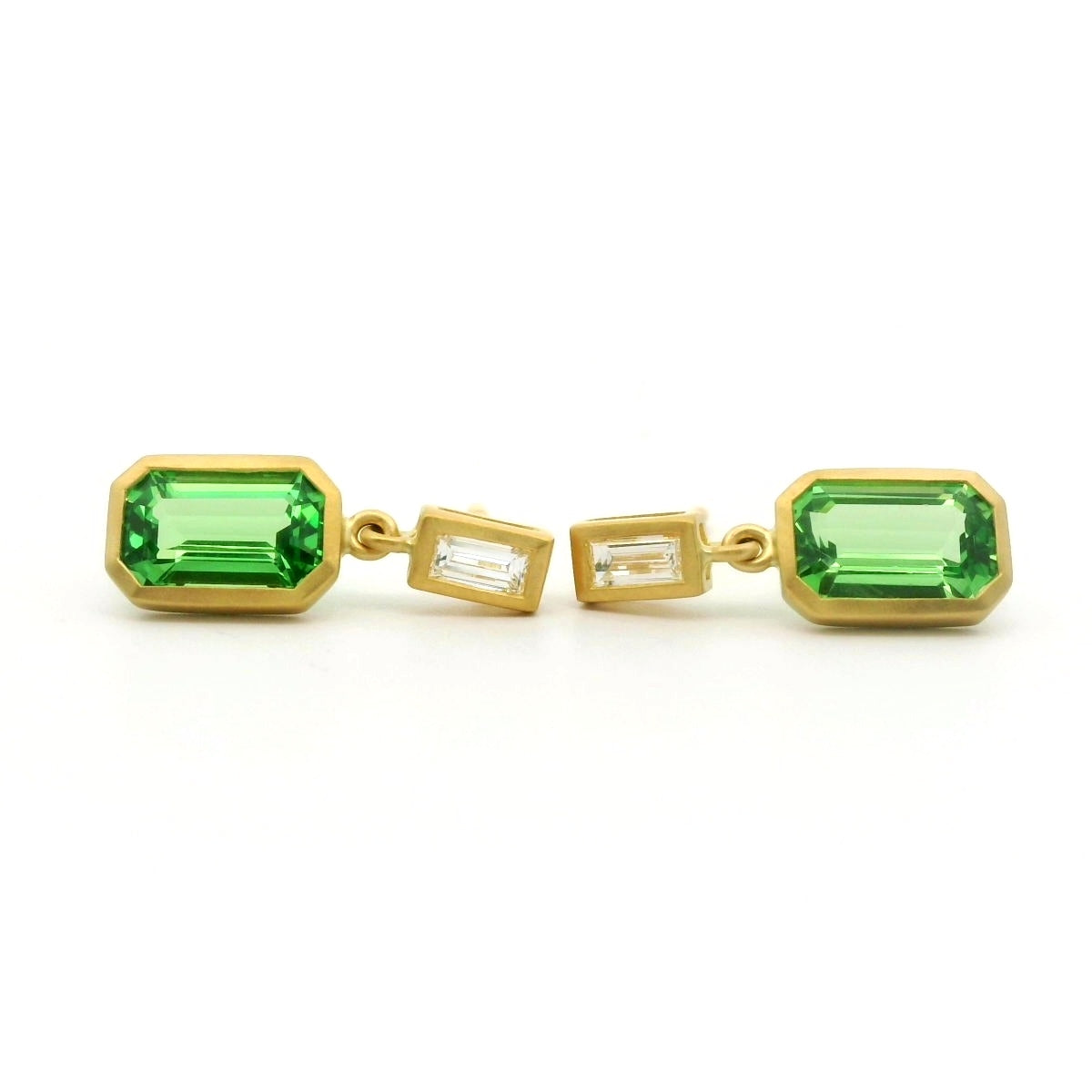 Tsavorite Garnet Emerald Cut Bezel with Diamonds Earring 2.38/0.21ct 18K Yellow Gold