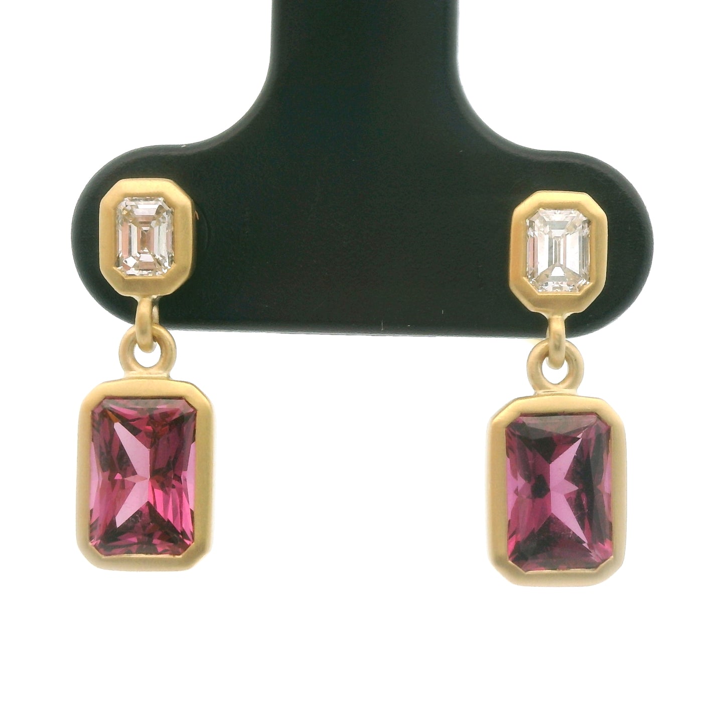 Rhodolite Garnet/Diamond Radiant Bezel Earring 0.03/0.31ct 18K Yellow Gold