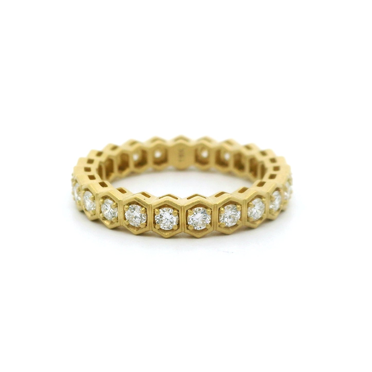 Diamond Round Eternity Band Hexagon Ring 0.95ct 18K Yellow Gold Size 7