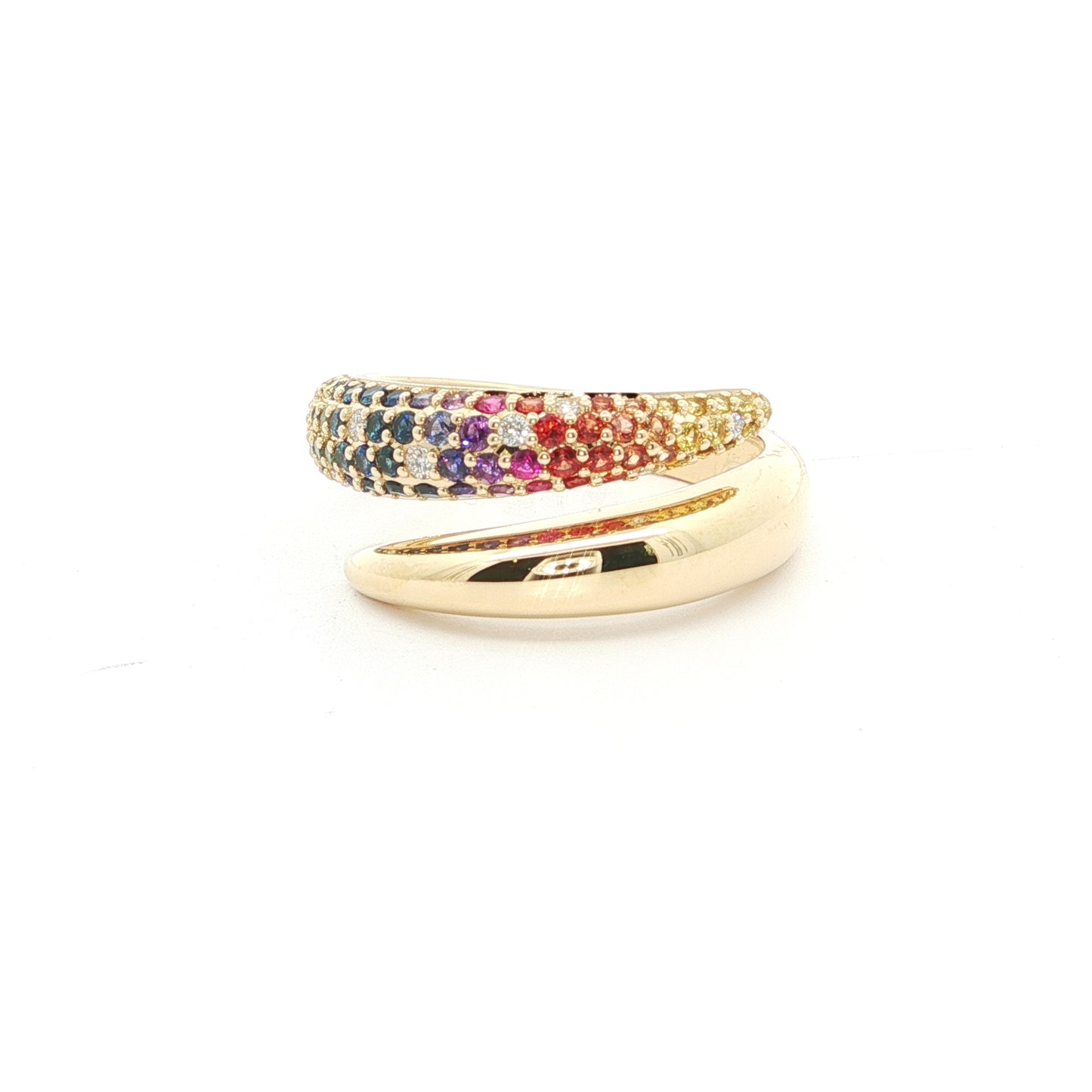 Rainbow/Diamond Pave Snake Ring 0.60/0.08ct 18K Yellow Gold Size 7