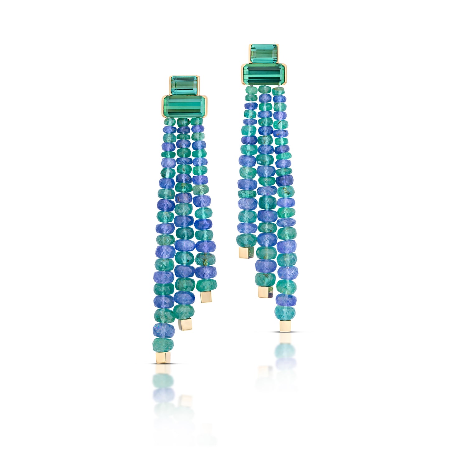Tourmaline/Tanzanite/Emerald Bead Earring 0.25/0.43ct 18K Yellow Gold