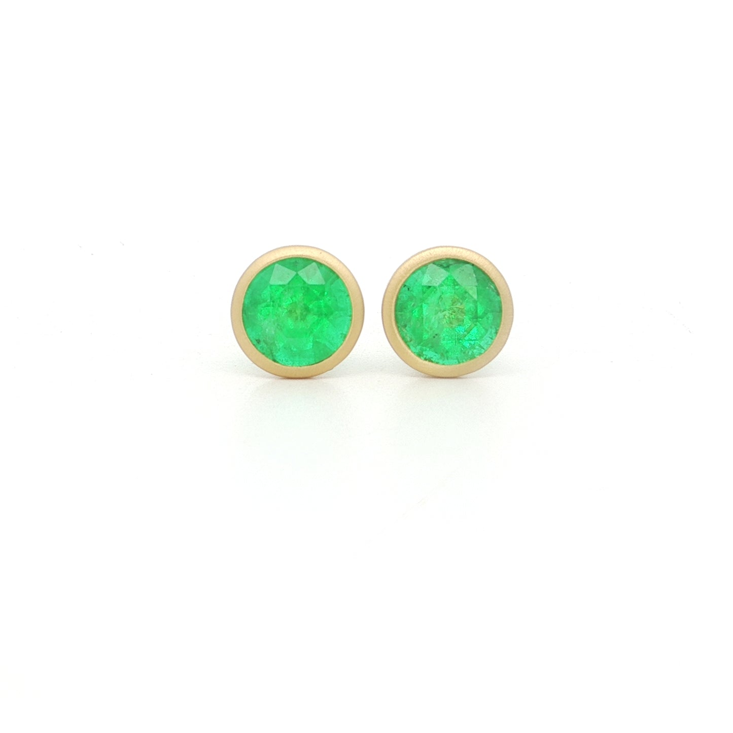 Emerald Round Bezel Earring 1.94ct 18K Yellow Gold
