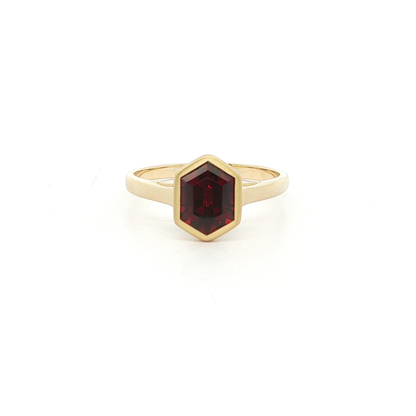 Garnet Hexagon Bezel Ring 1.55ct 18K Yellow Gold Size 7